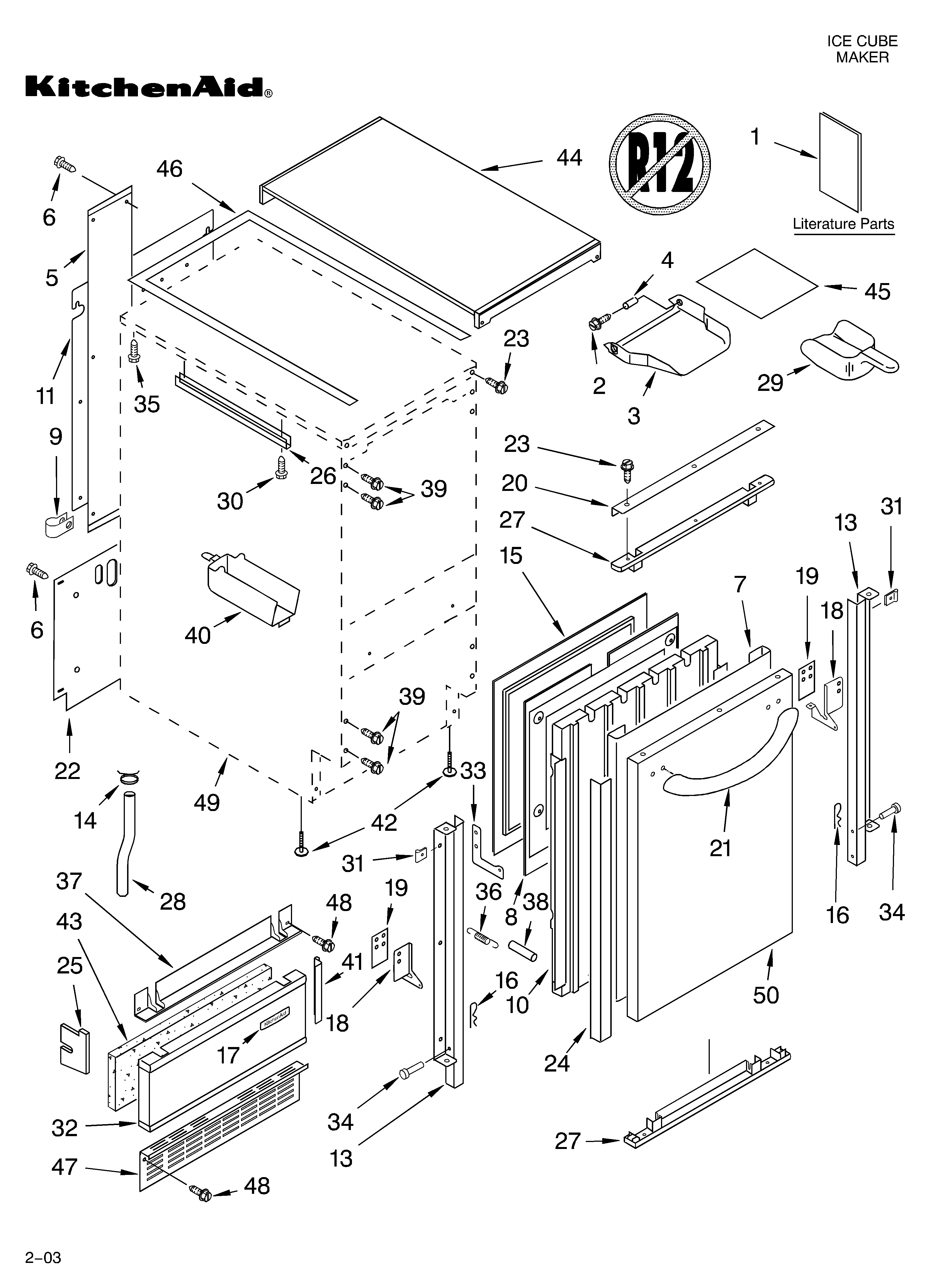 KitchenAid KUIA18NNJS3 cabinet liner and door parts diagram