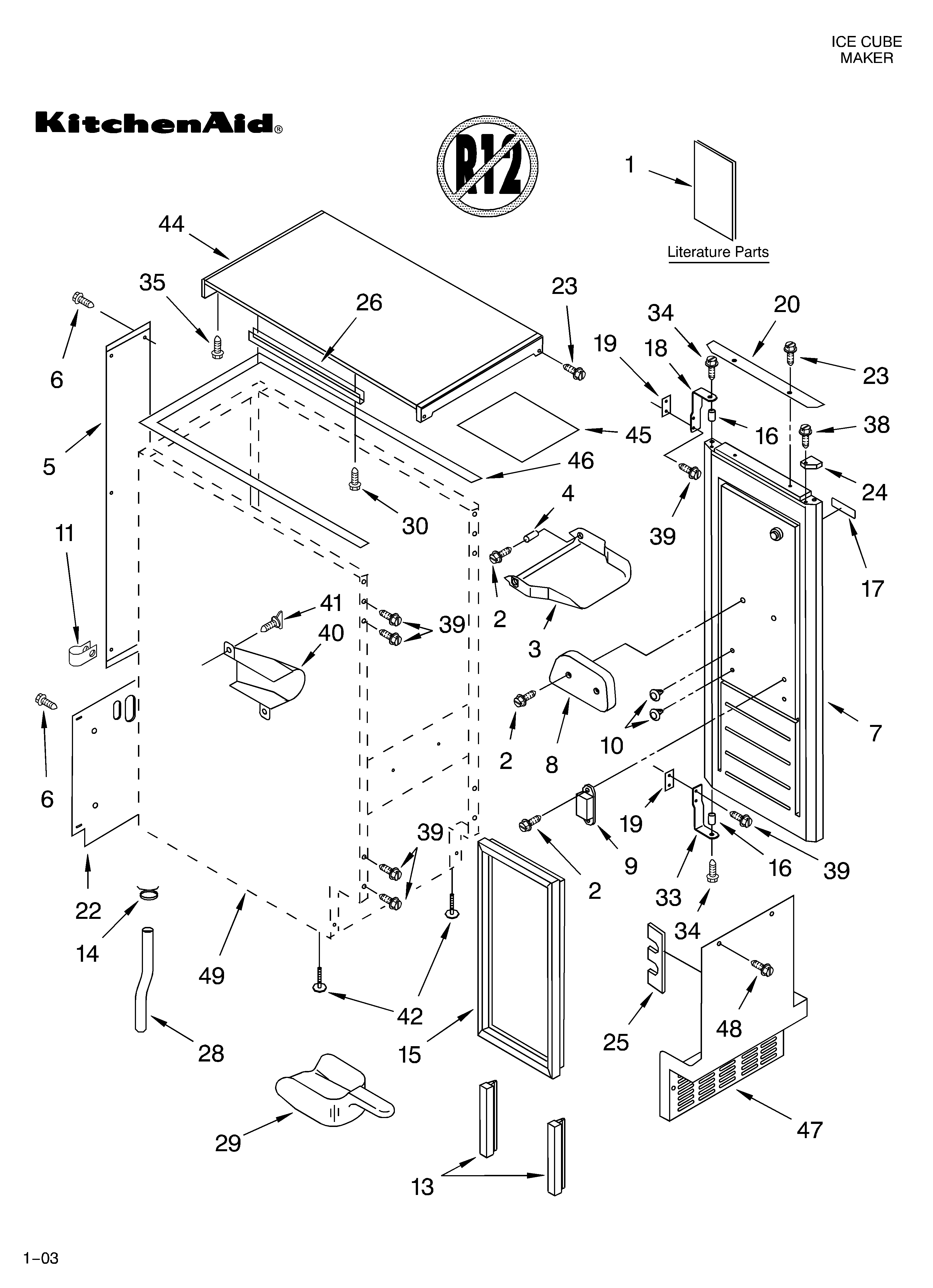 KitchenAid KUIS155HBT4 cabinet liner and door parts diagram