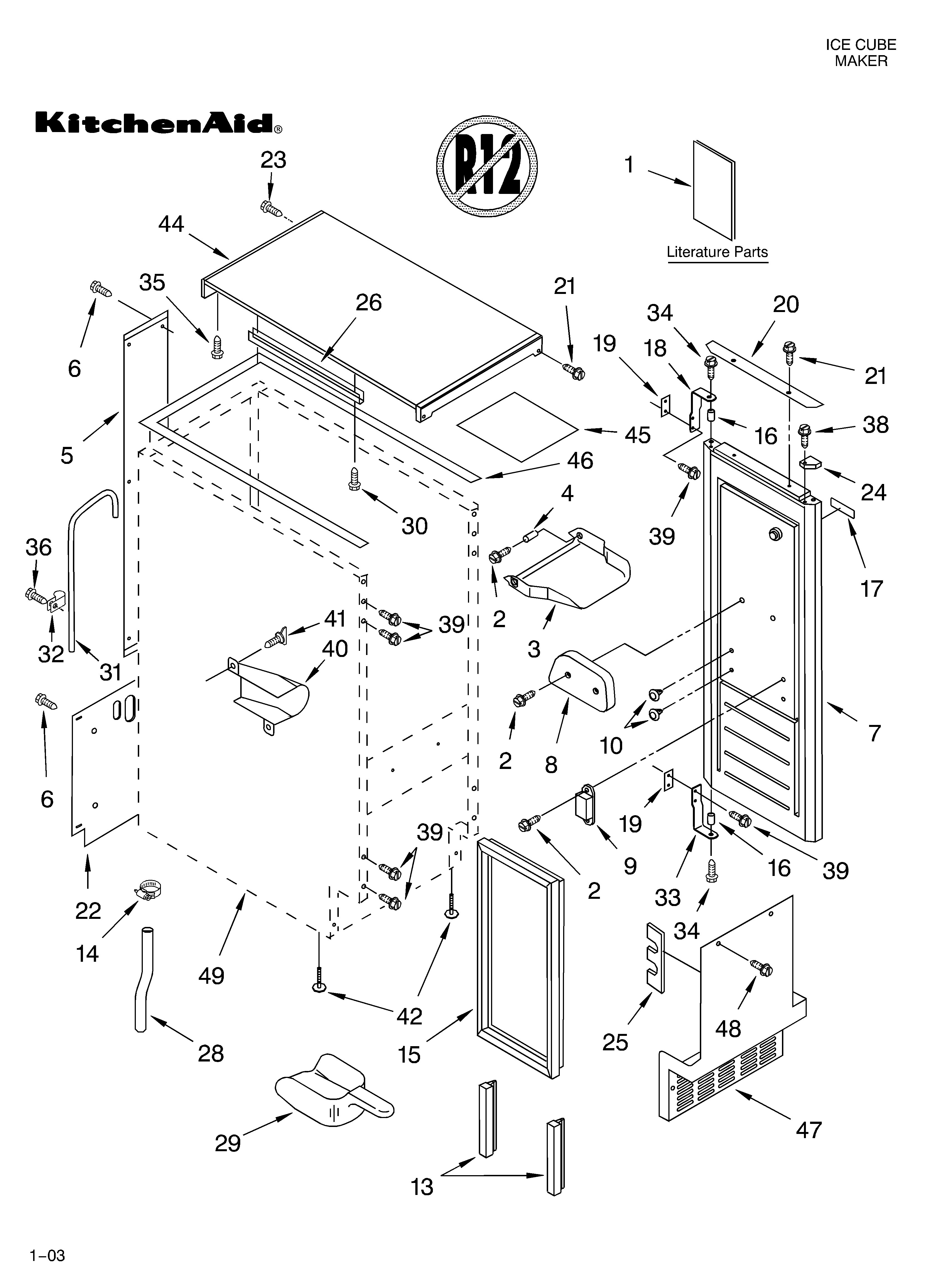 KitchenAid KUIS155HPW4 cabinet liner and door parts diagram
