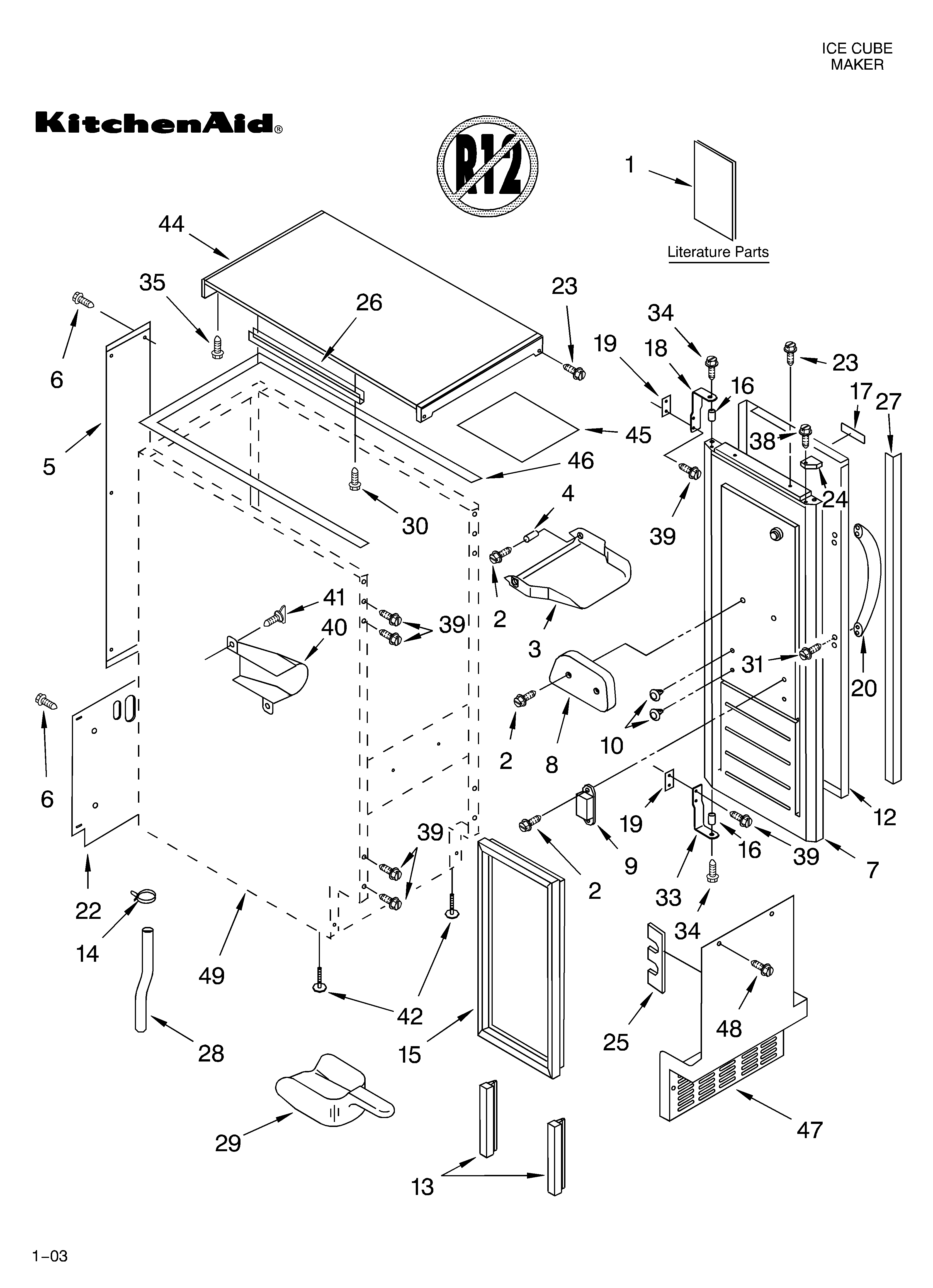 KitchenAid KUIS155HRS4 cabinet liner and door parts diagram