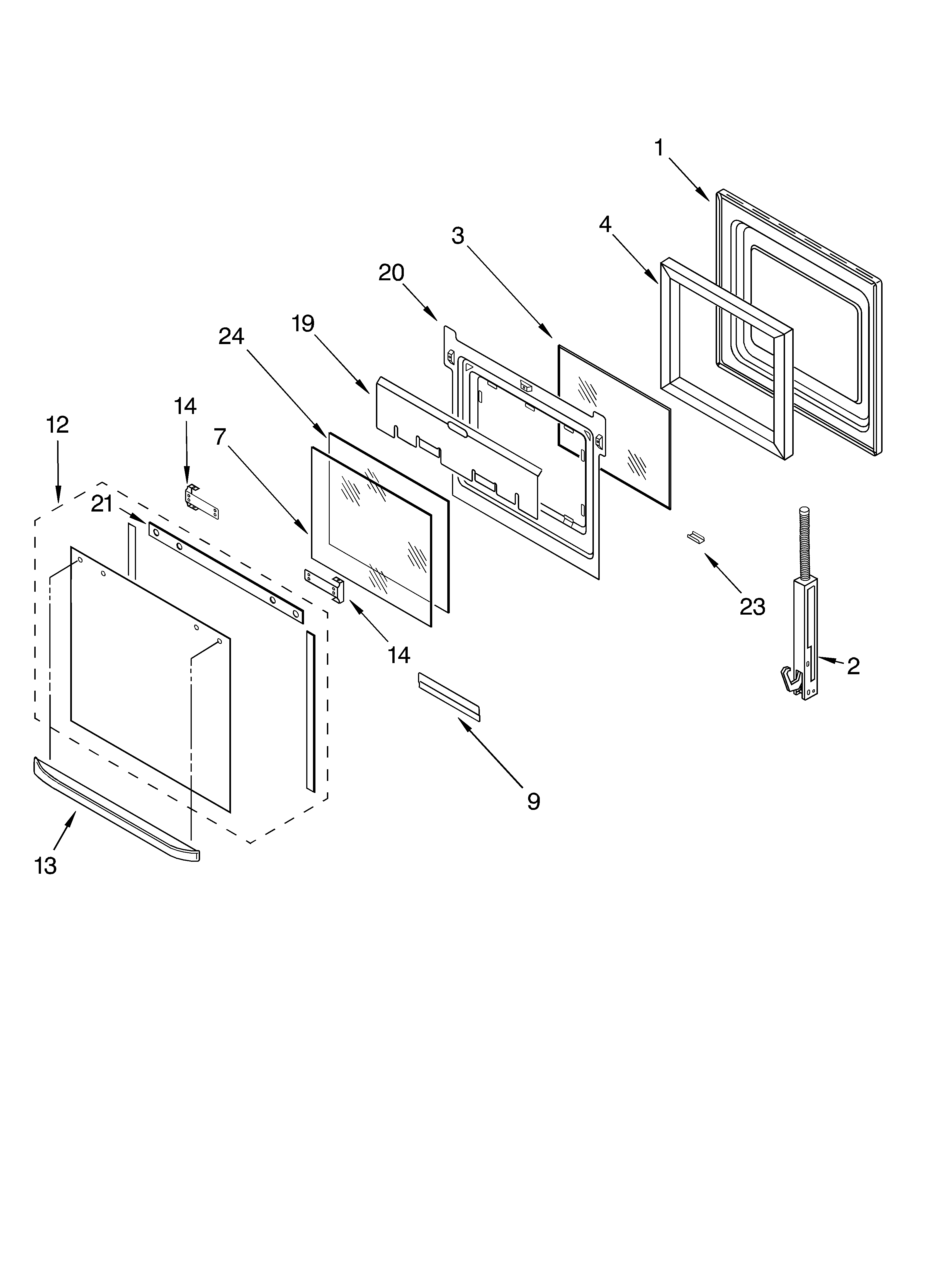 Whirlpool RBS245PDT15 oven door parts diagram