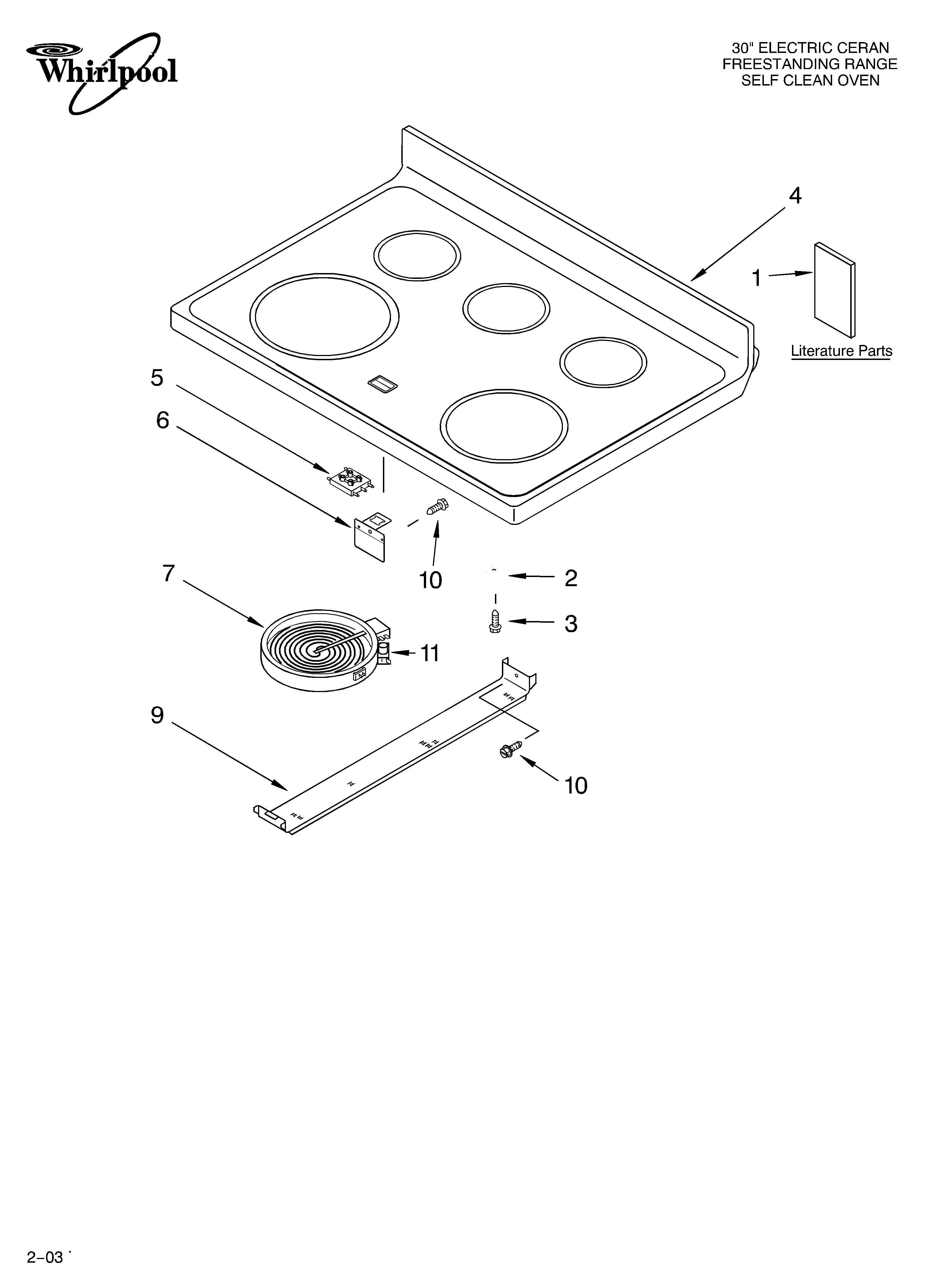 Whirlpool RF199LXKP1 cooktop parts diagram