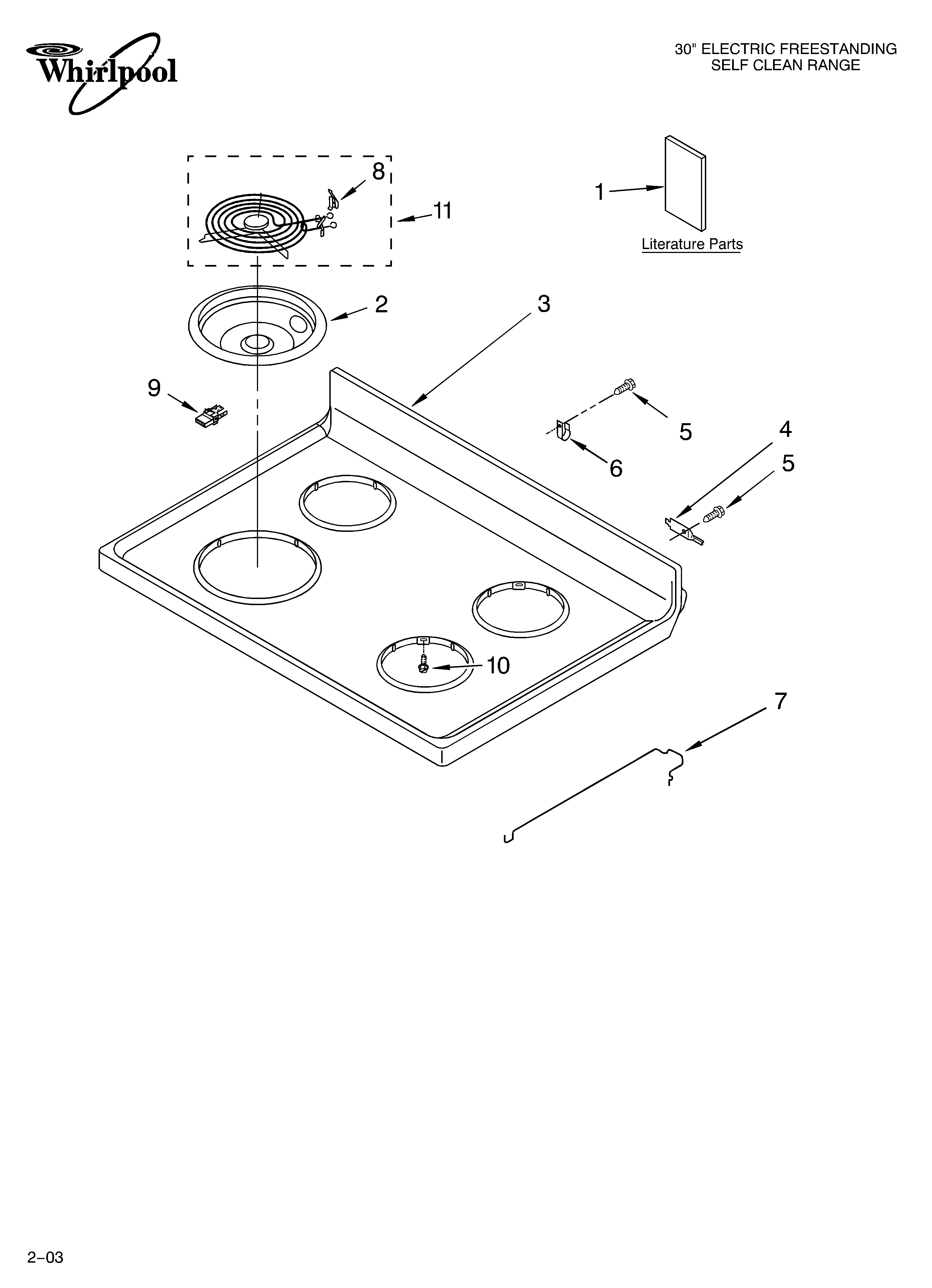 Whirlpool RF352BXKW0 cooktop parts diagram