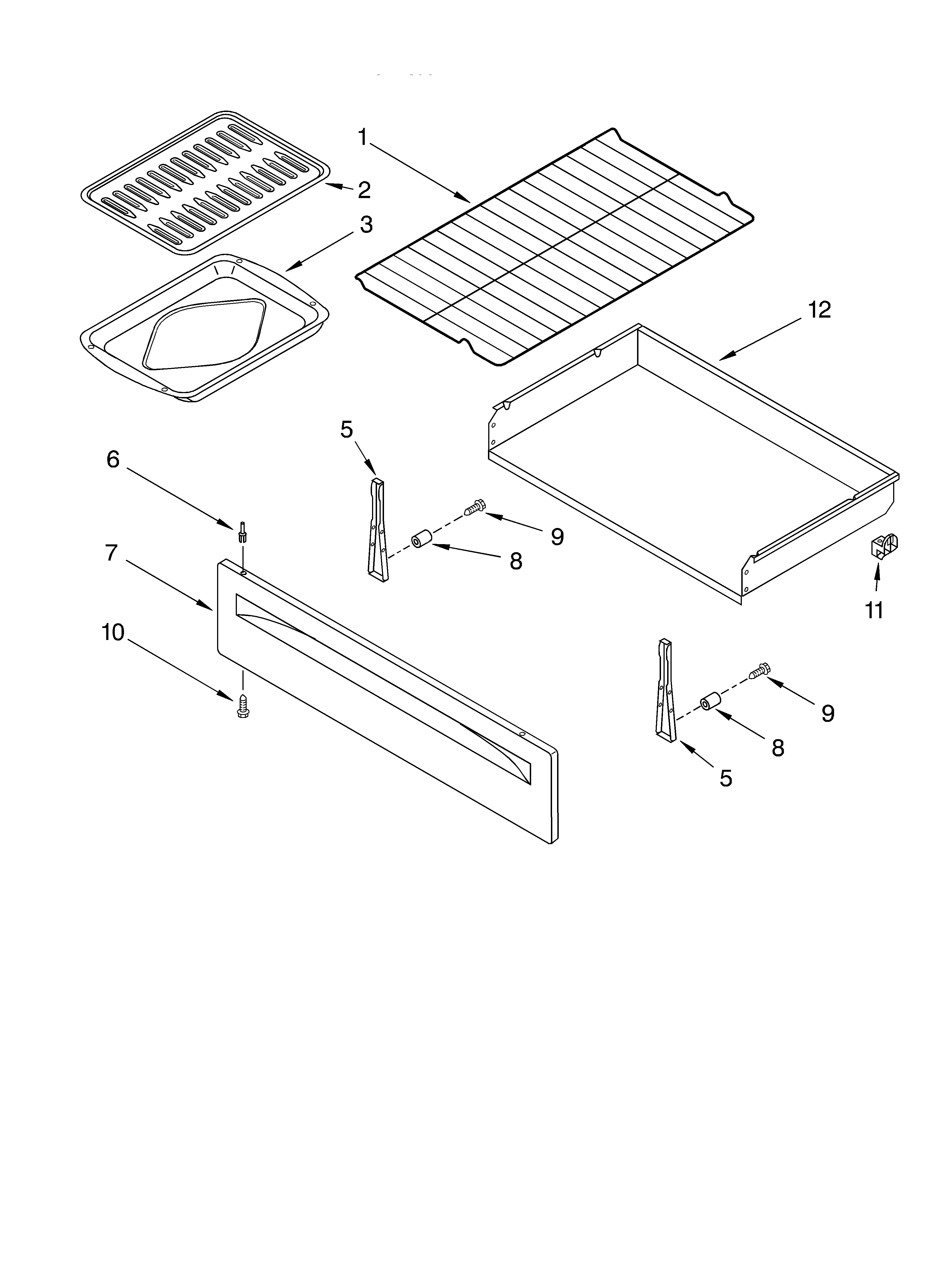 Whirlpool RF352BXKW0 toe panel & broiler parts diagram