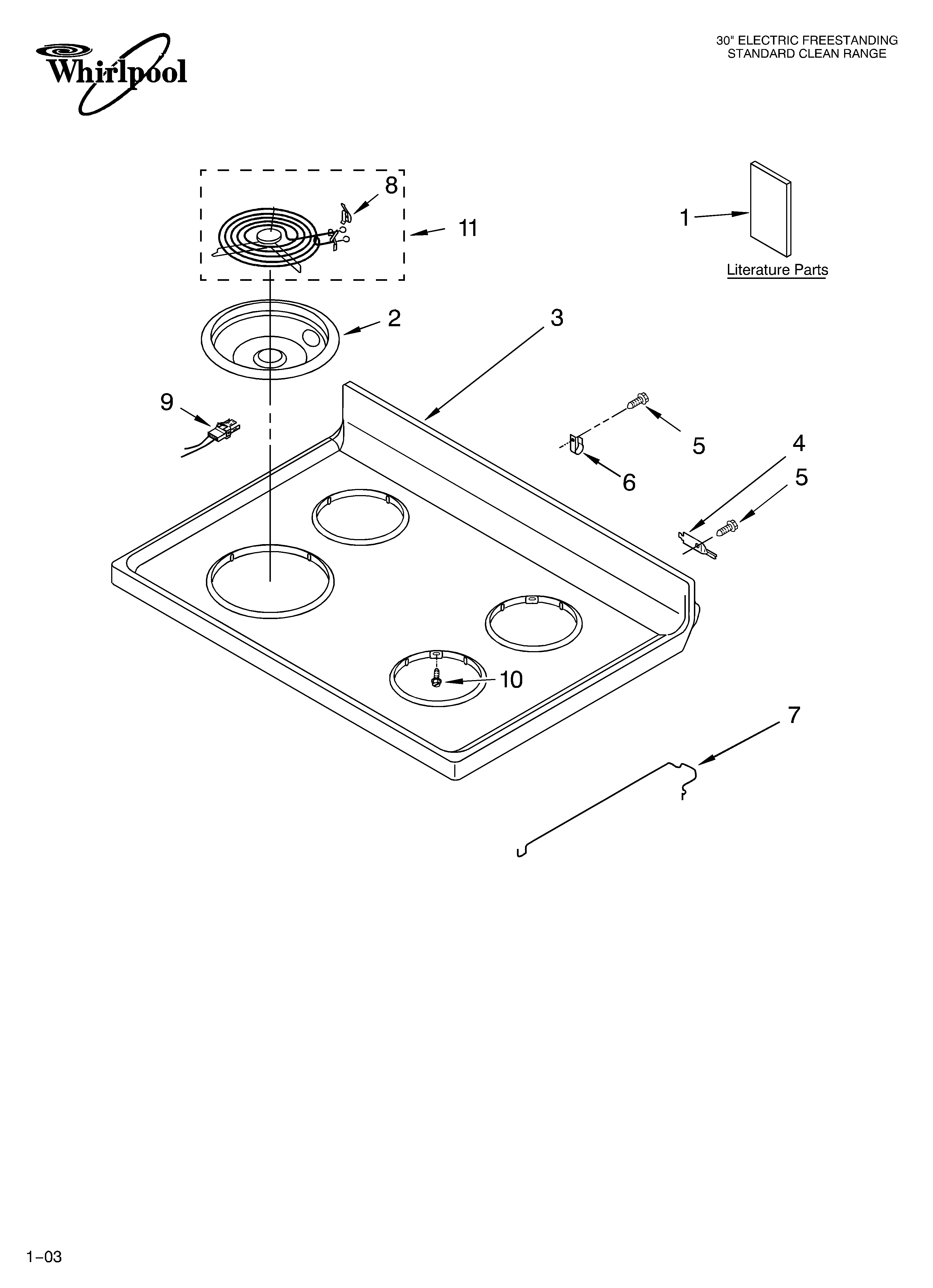 Whirlpool RF362BXKQ1 cooktop parts diagram