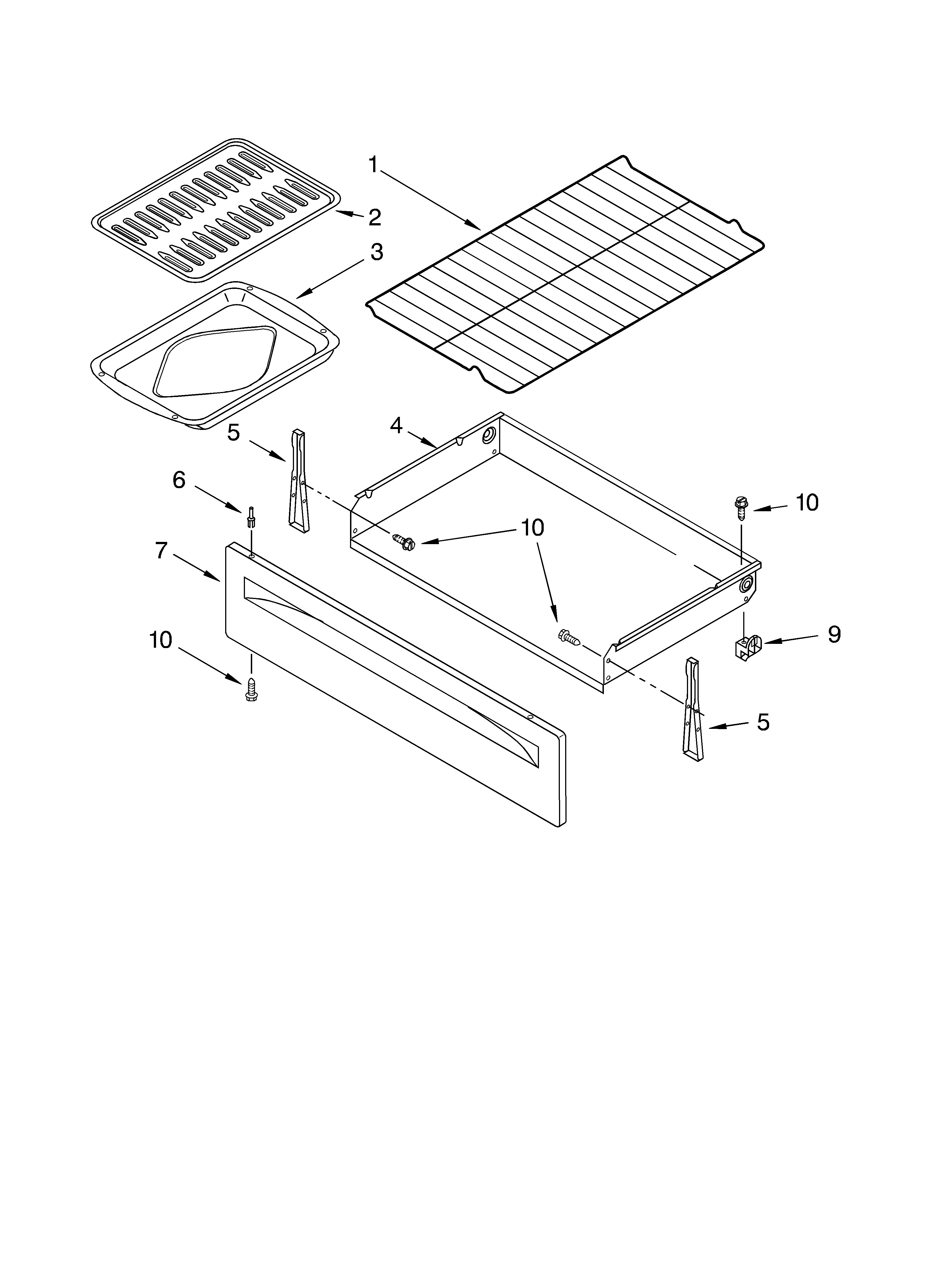 Whirlpool RF362BXKQ1 drawer & broiler parts diagram