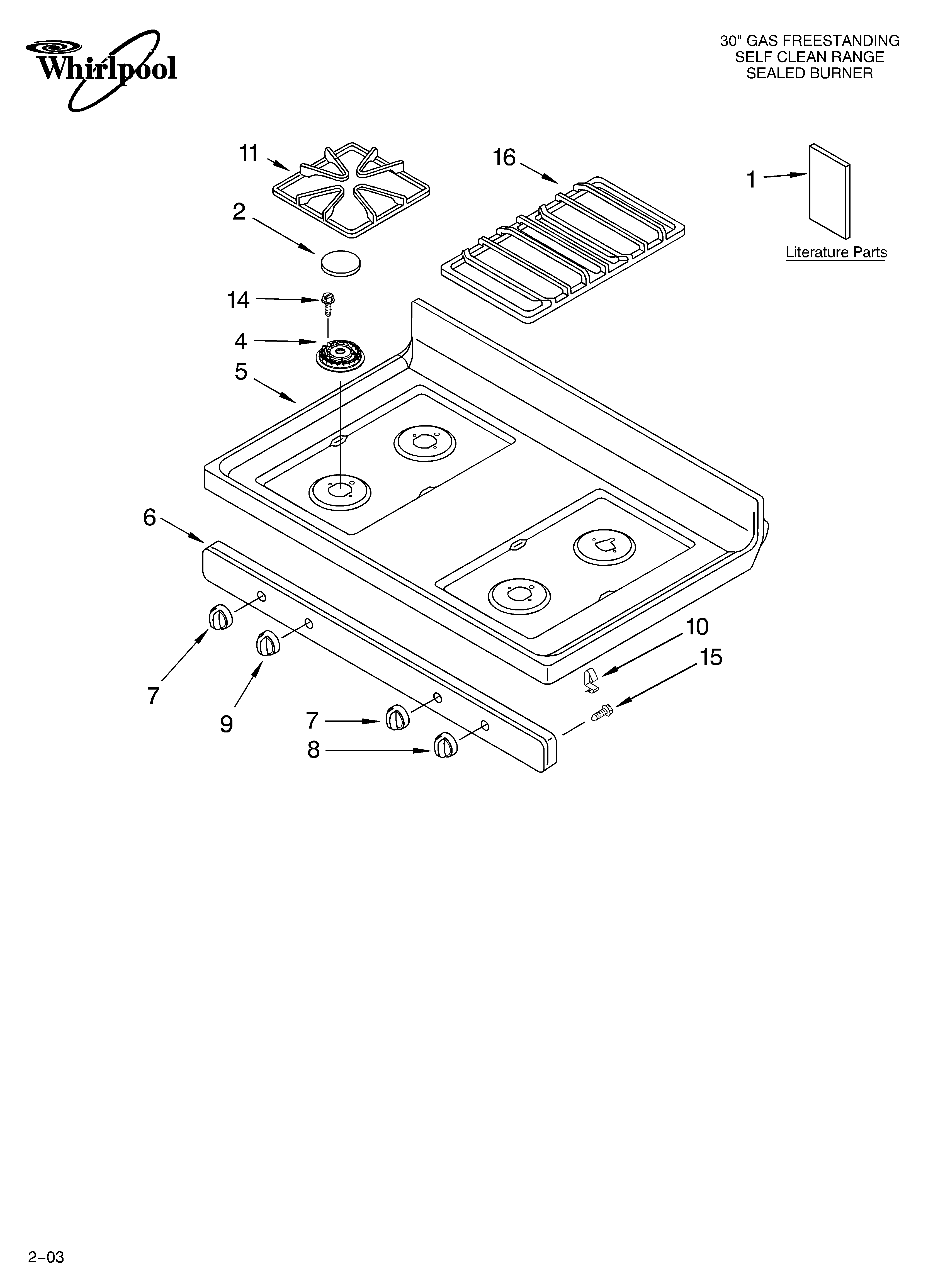 Whirlpool SF195LEKT1 cooktop parts diagram