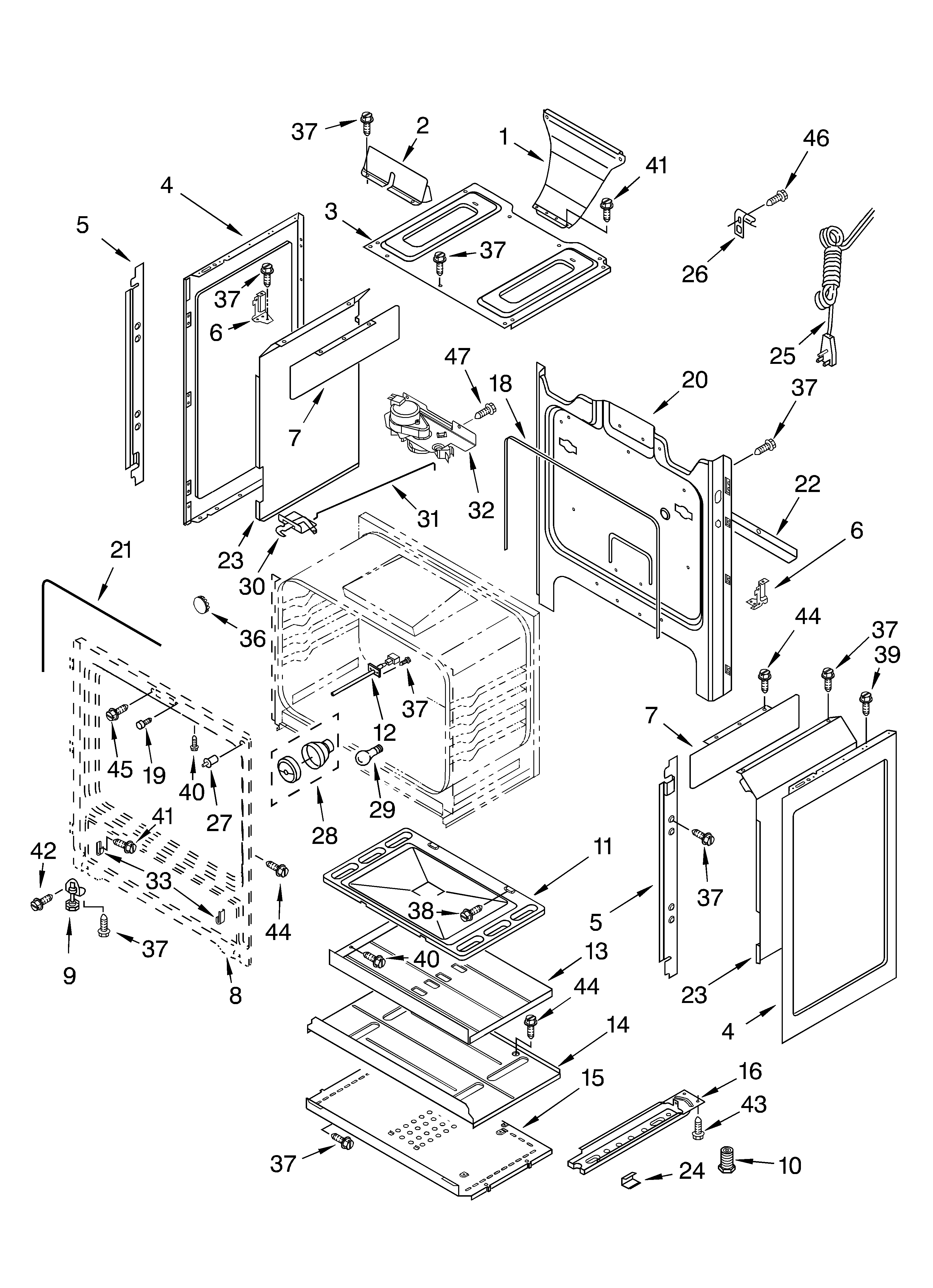 Whirlpool SF195LEKT1 chassis parts diagram