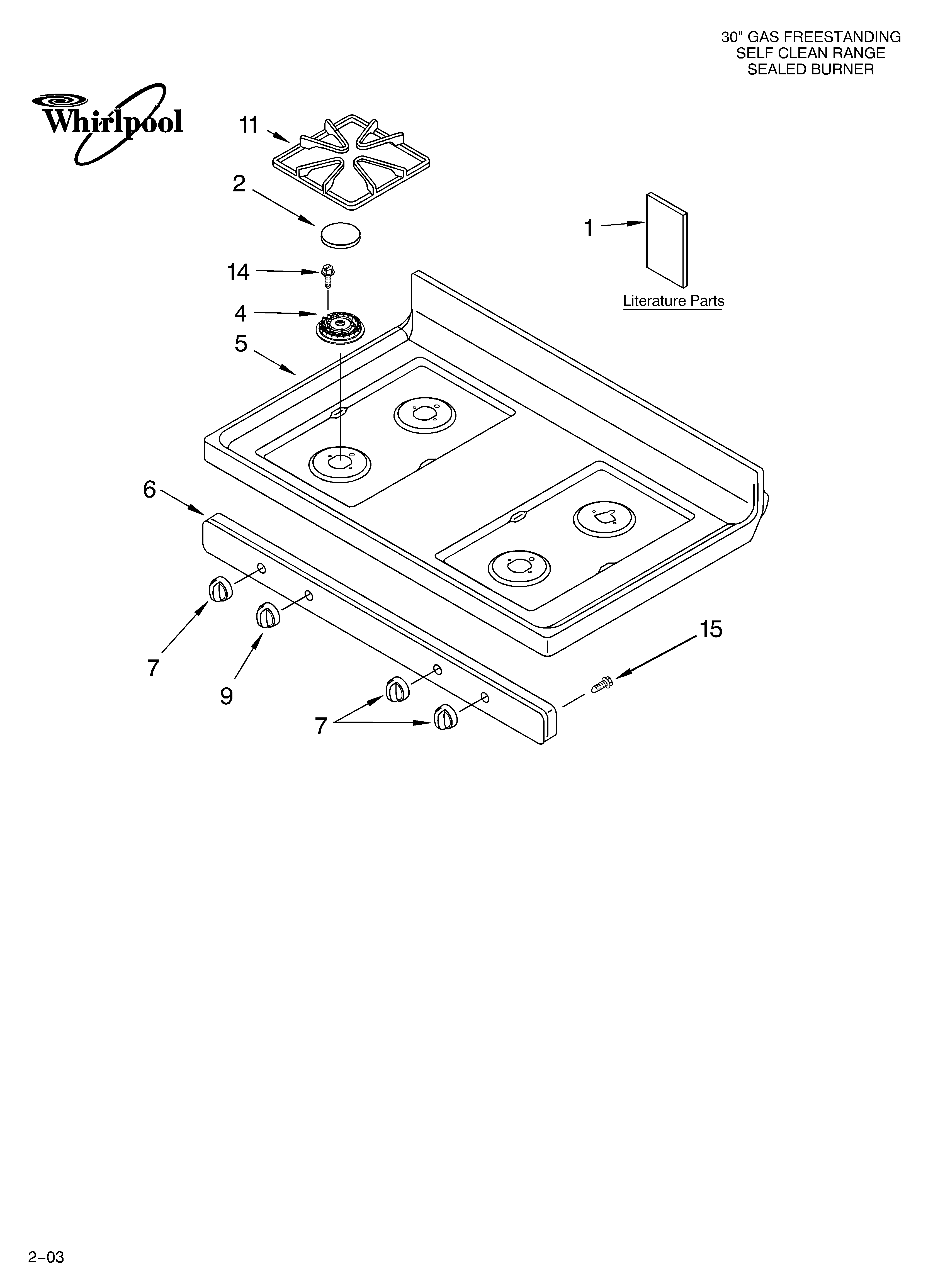 Whirlpool SF367LEKQ2 cooktop parts diagram