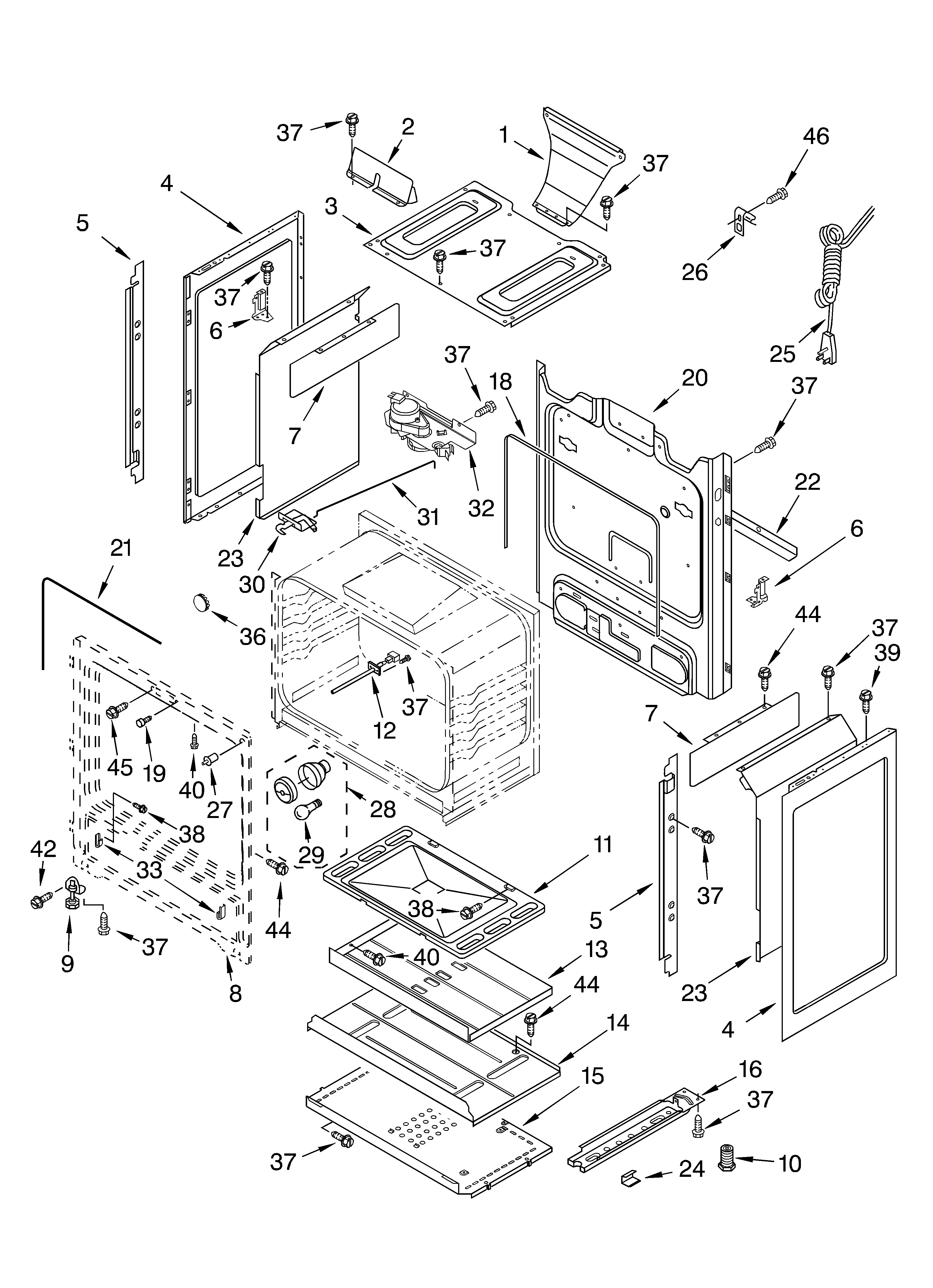 Whirlpool SF367LEKQ2 chassis parts diagram