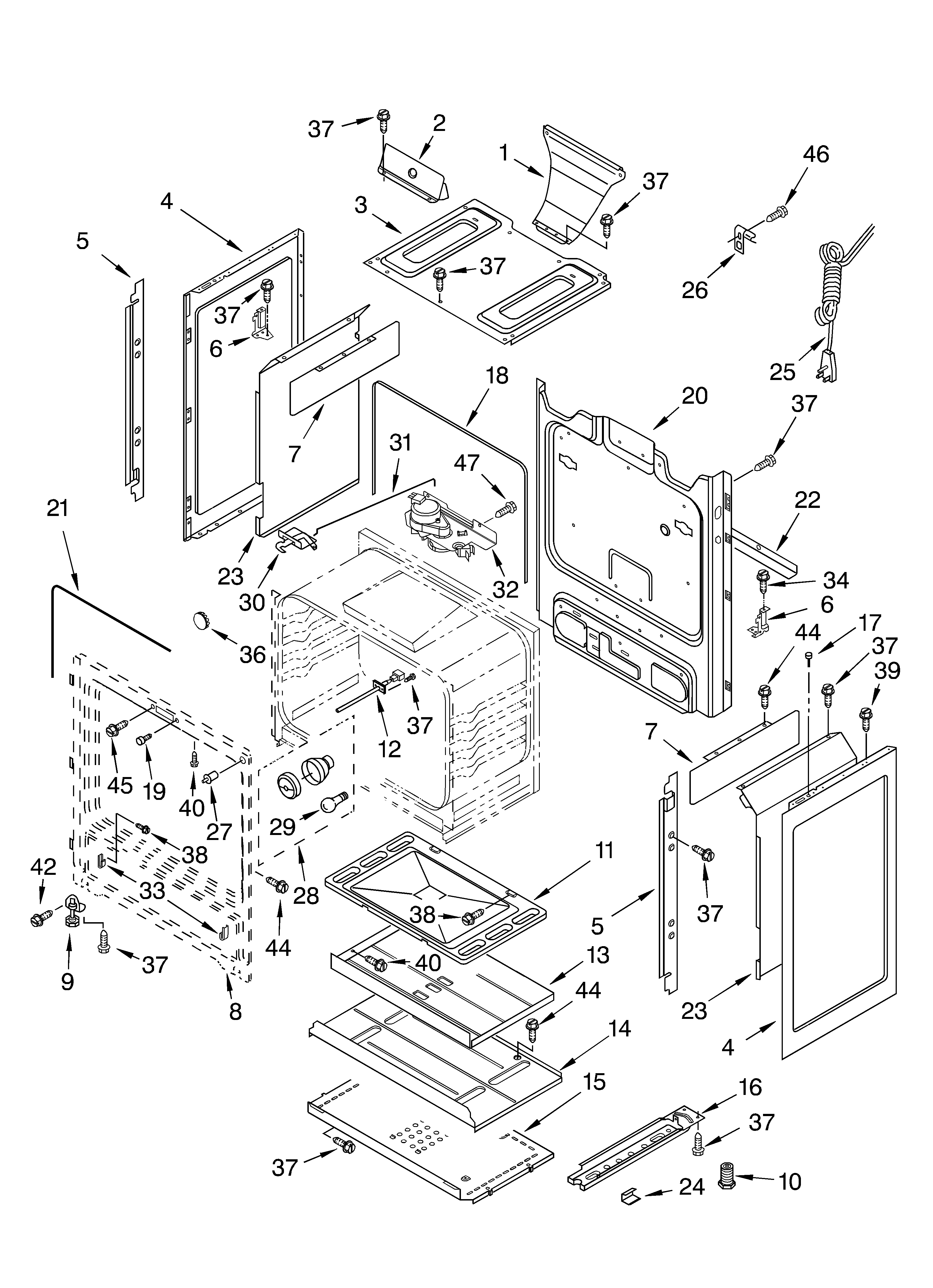 Whirlpool SF380LEKT1 chassis parts diagram