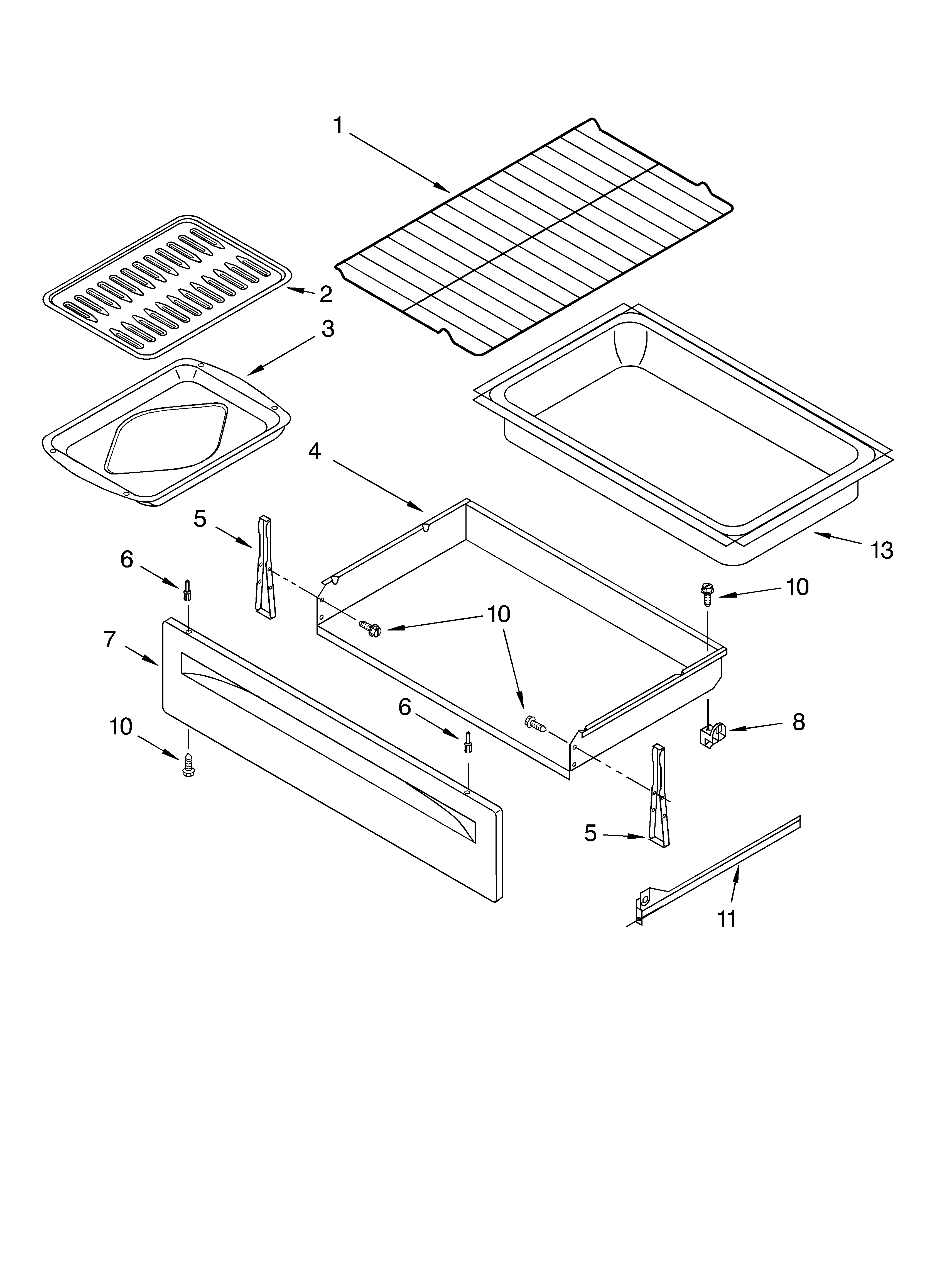 Whirlpool SF380LEKT1 drawer & broiler parts diagram