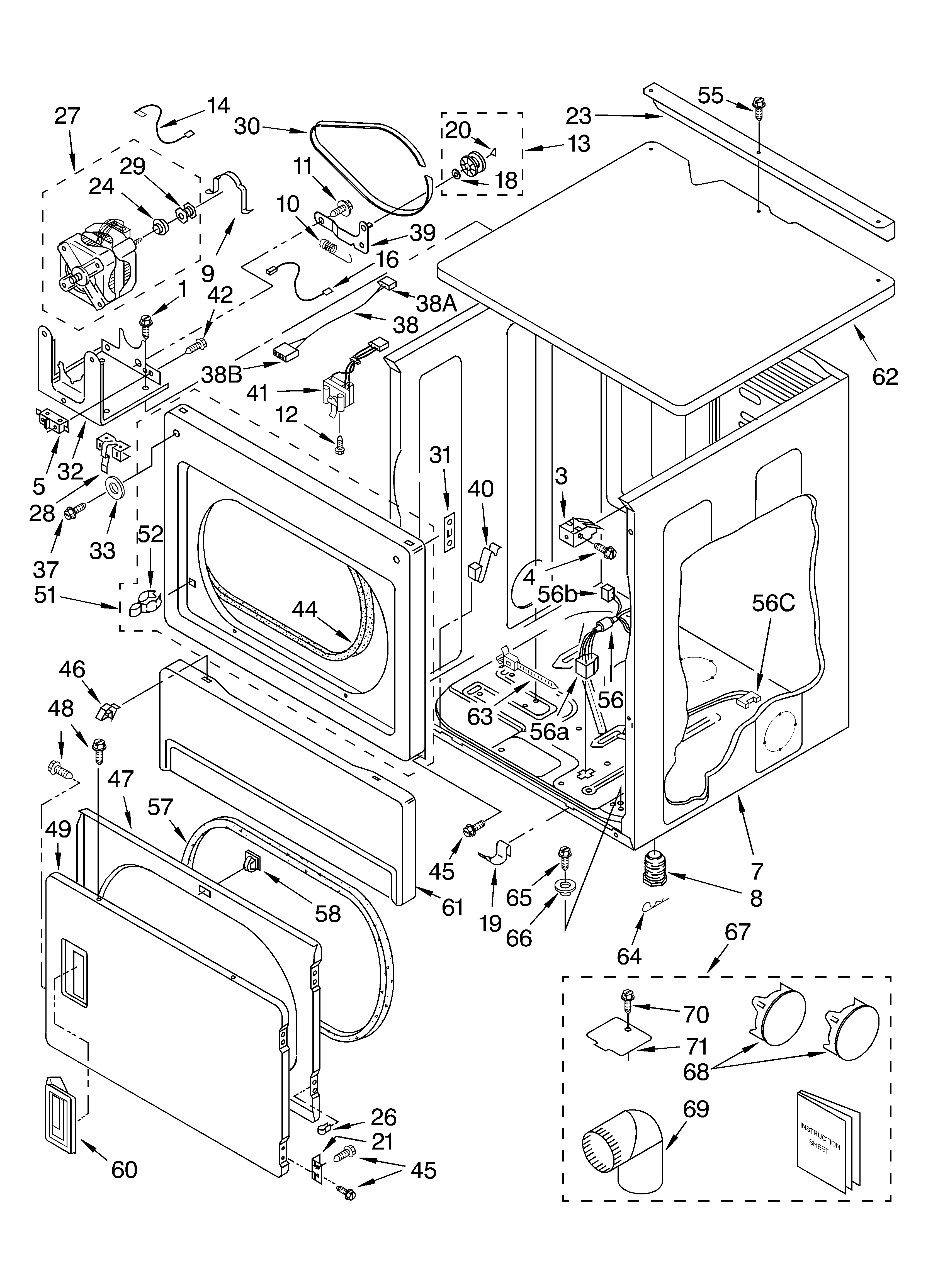 Whirlpool CSP2740KQ2 upper cabinet and front panel parts diagram