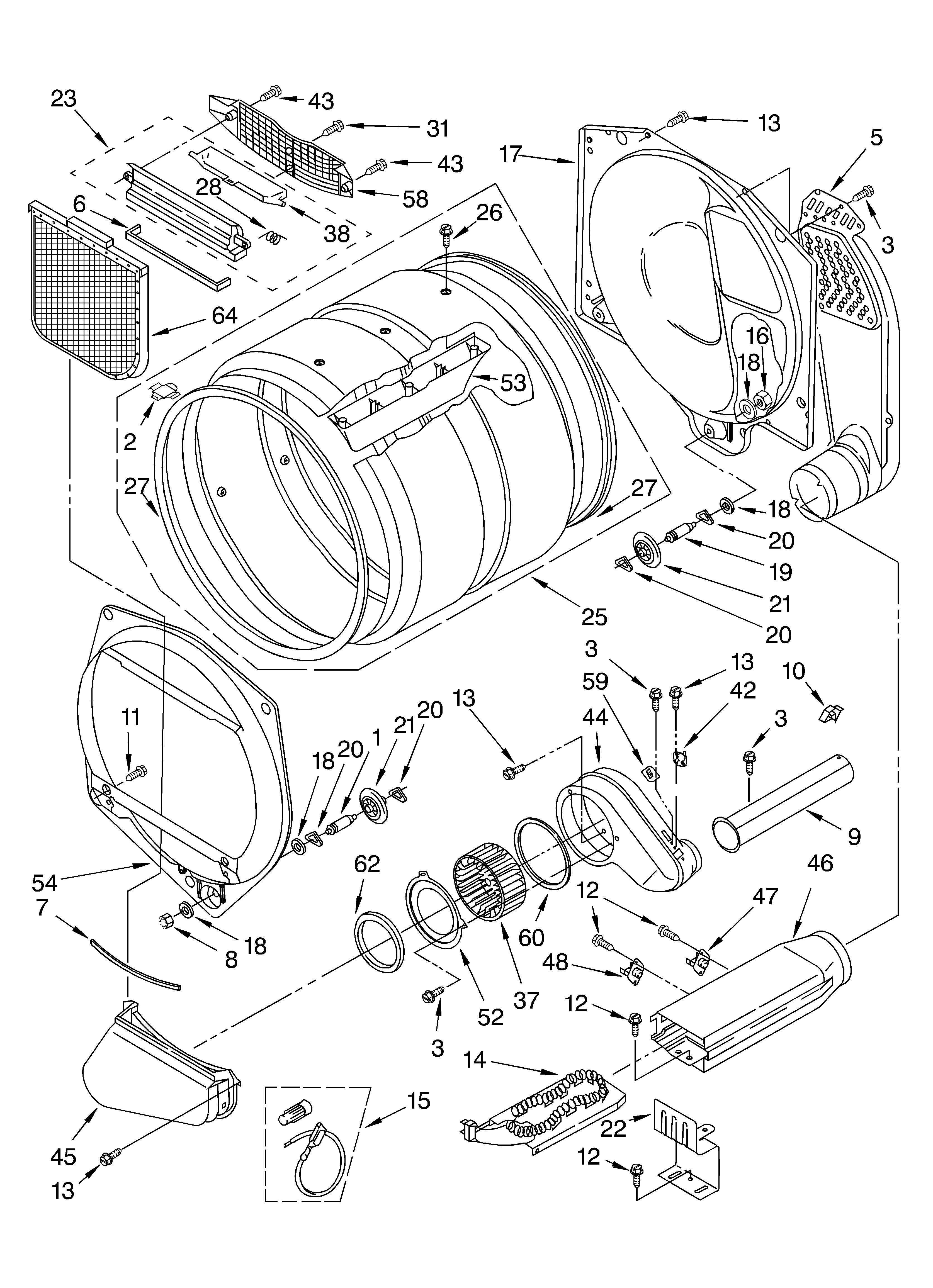 Whirlpool CSP2740KQ2 optional parts (not included) upper and lower bulk diagram