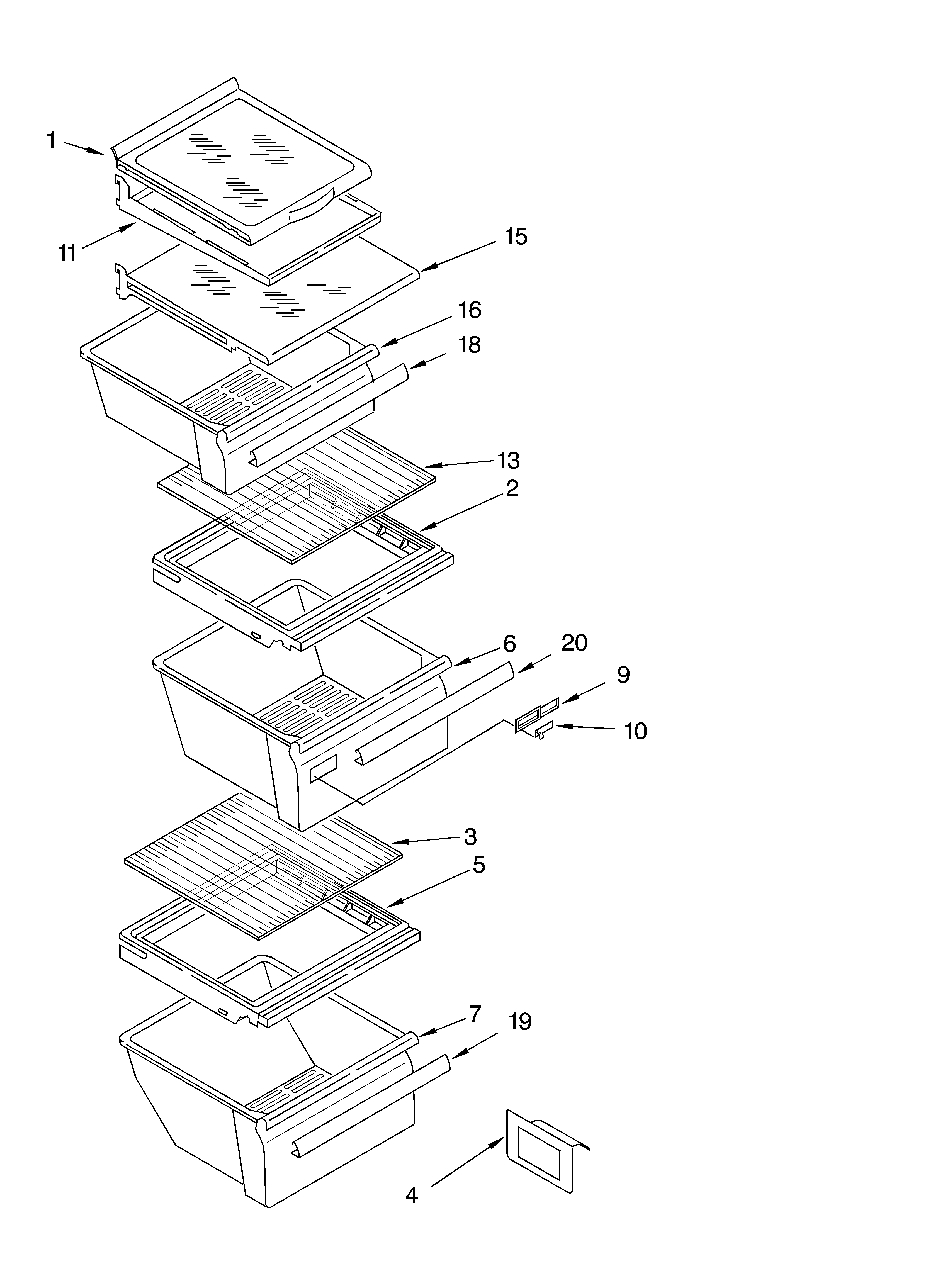 Whirlpool ED2SHEXMQ00 refrigerator shelf parts diagram