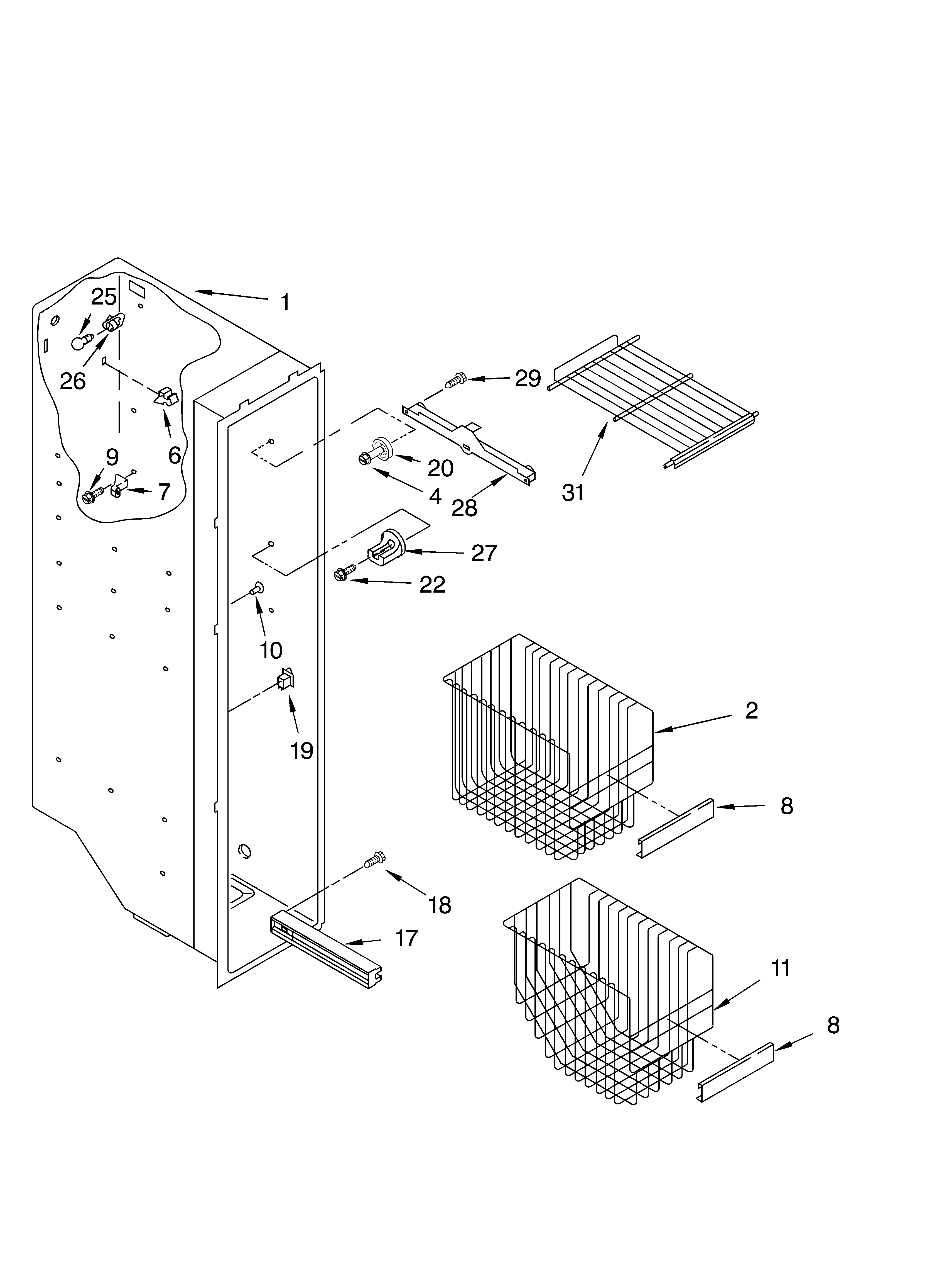 Whirlpool ED2SHEXMQ00 freezer liner parts diagram