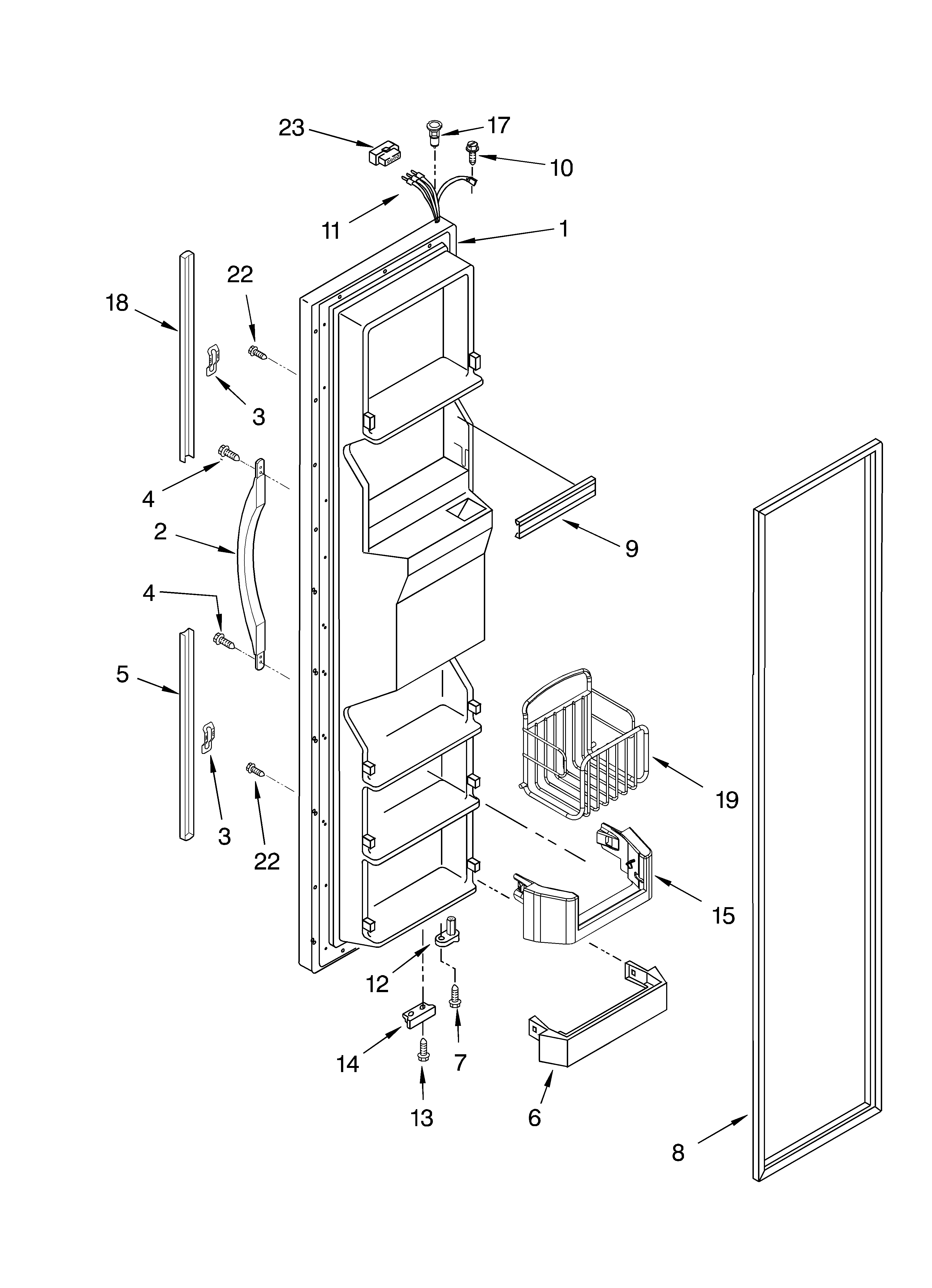 Whirlpool ED2SHEXMQ00 freezer door parts diagram
