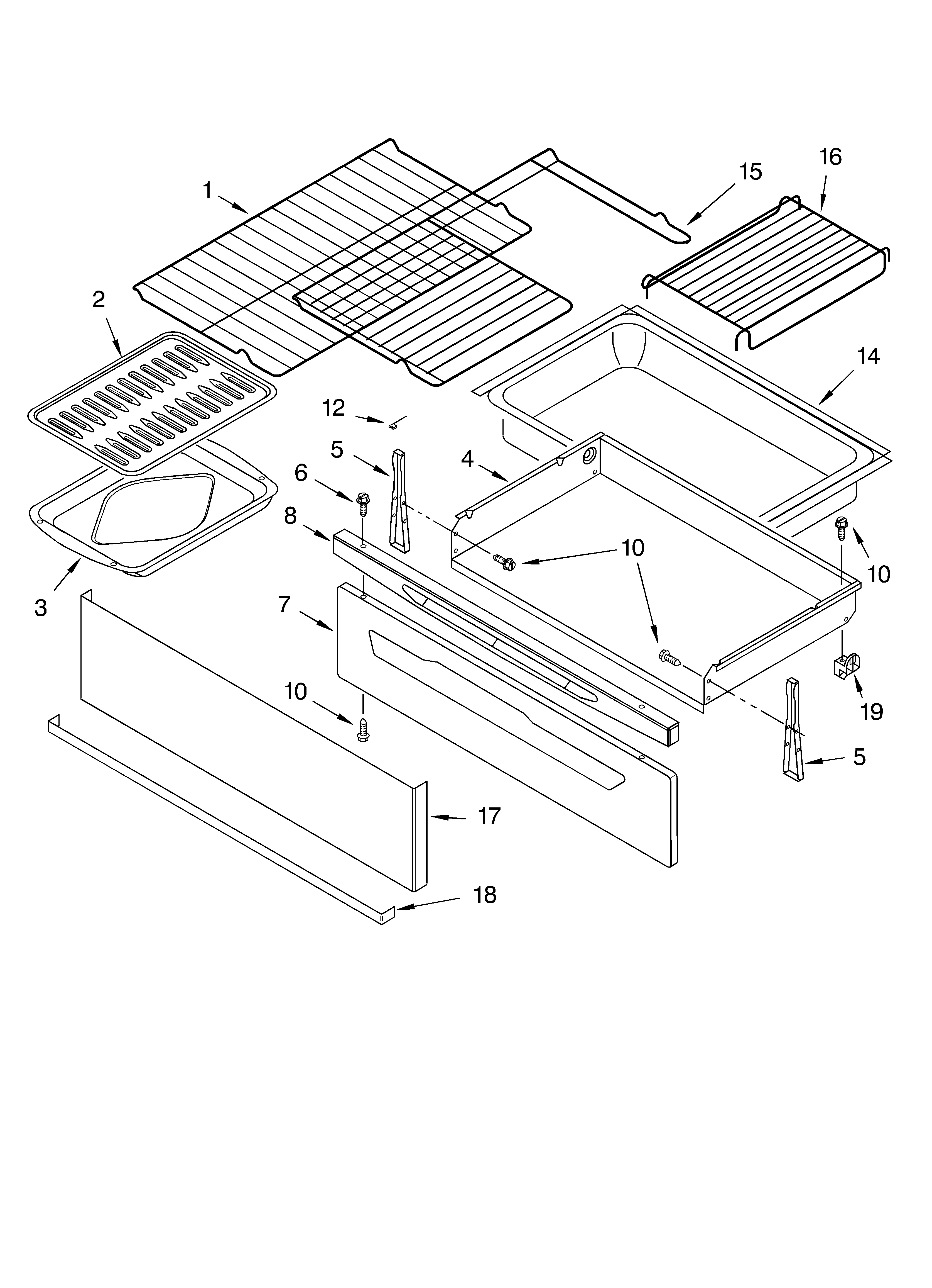 Whirlpool GR465LXLS1 drawer & broiler parts diagram
