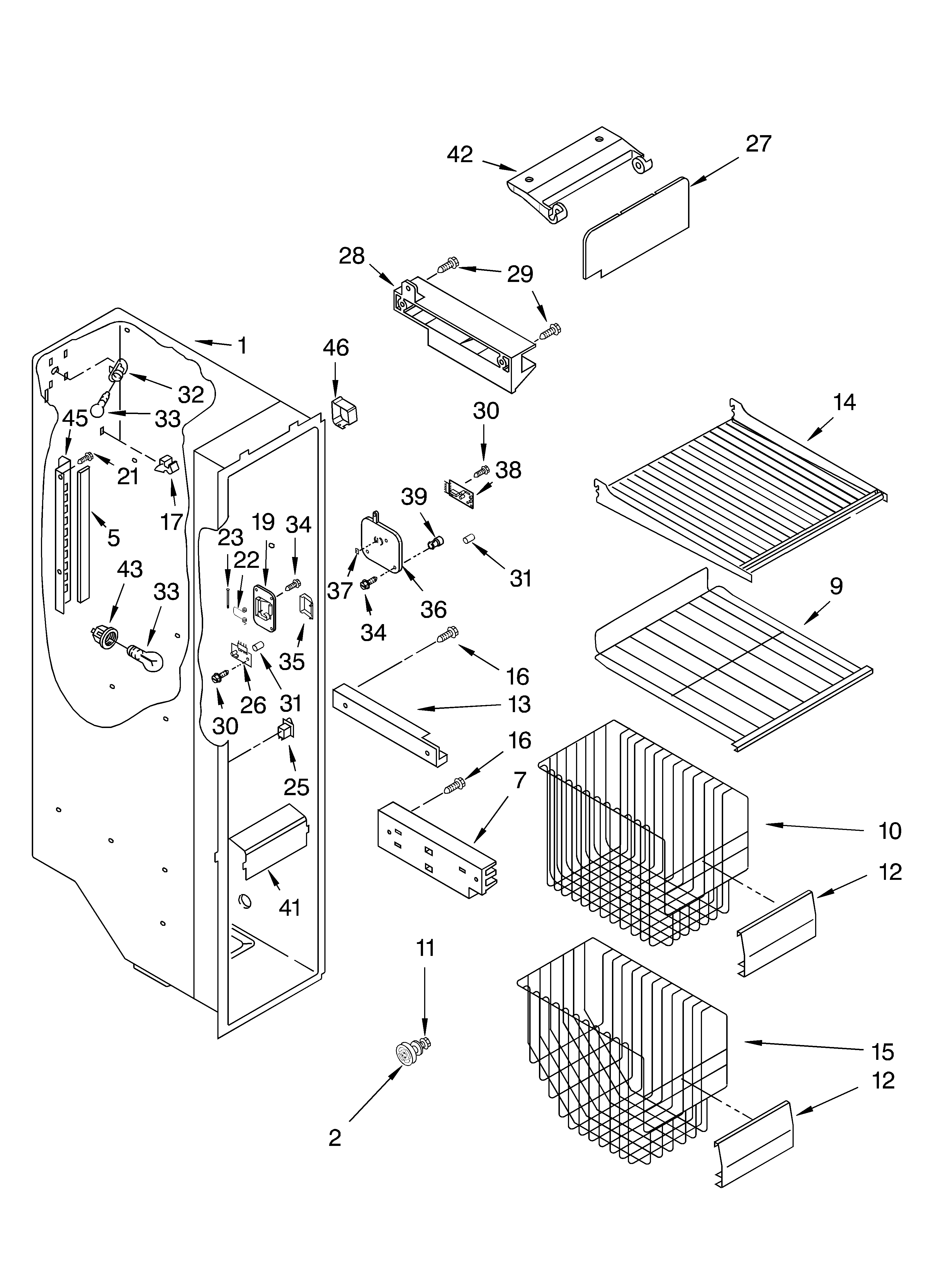 KitchenAid KSRB22FKSS03 freezer liner parts diagram