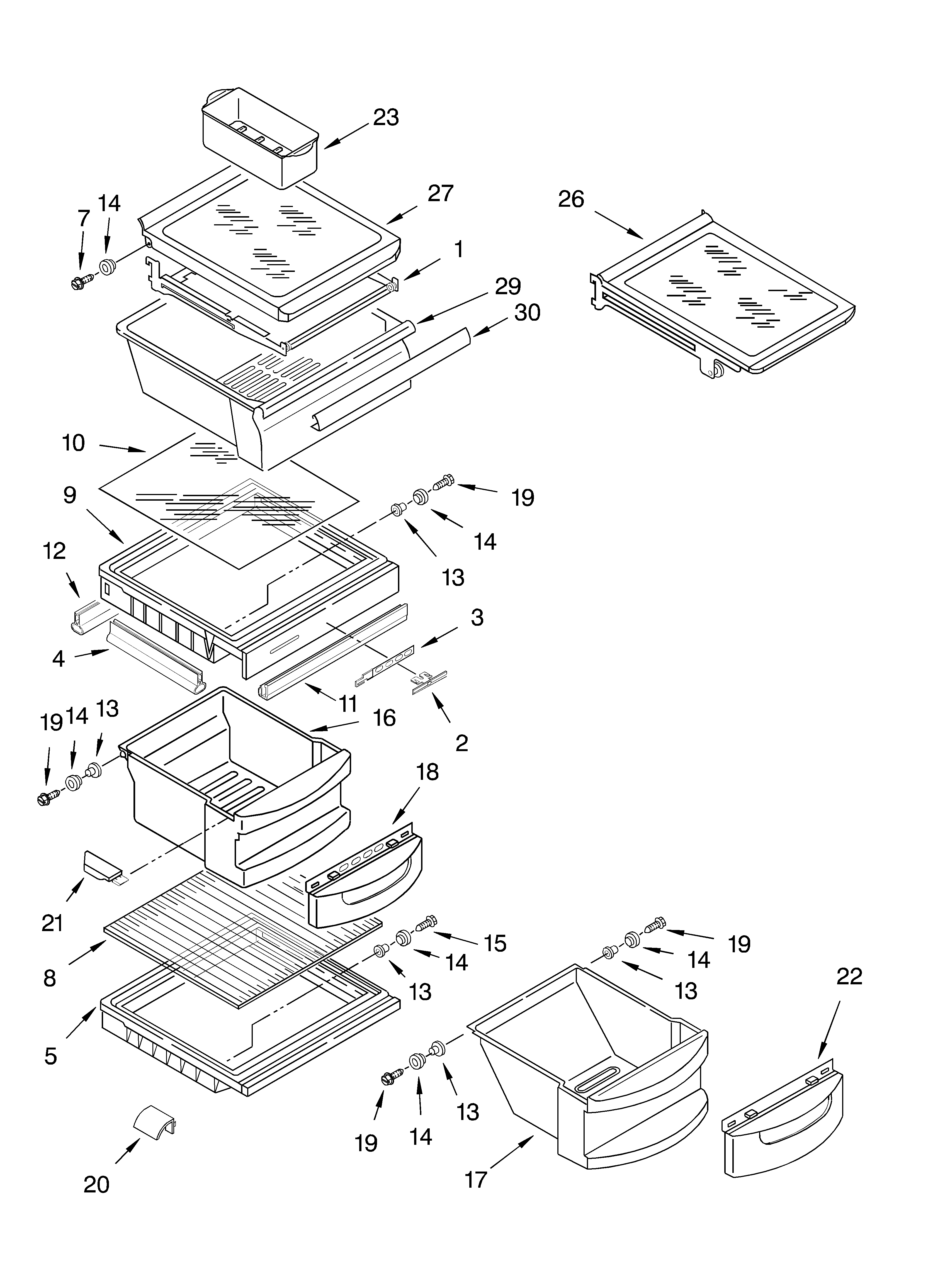 KitchenAid KSRB22FKSS03 refrigerator shelf parts diagram