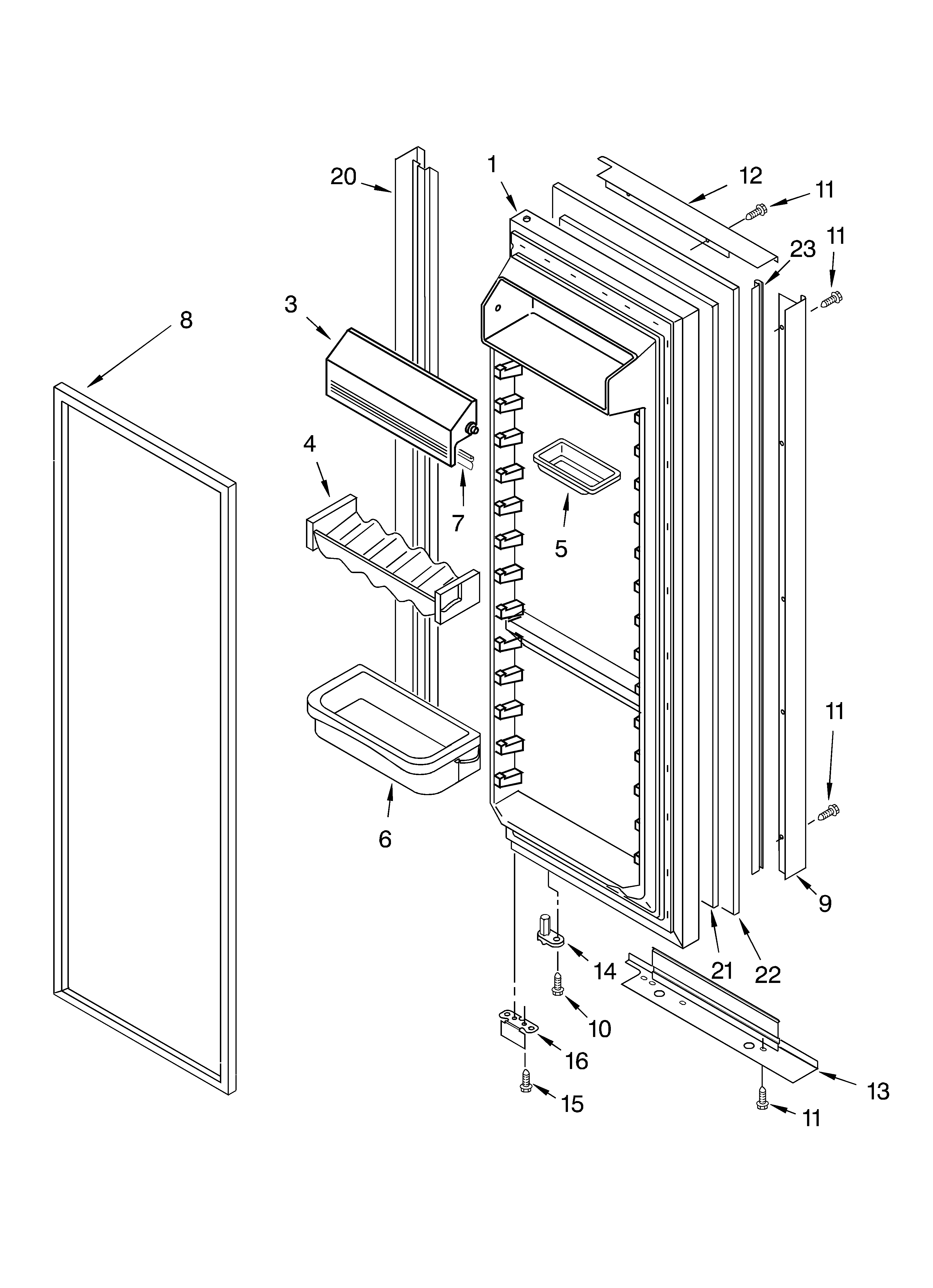 KitchenAid KSRB22FKSS03 refrigerator door parts diagram