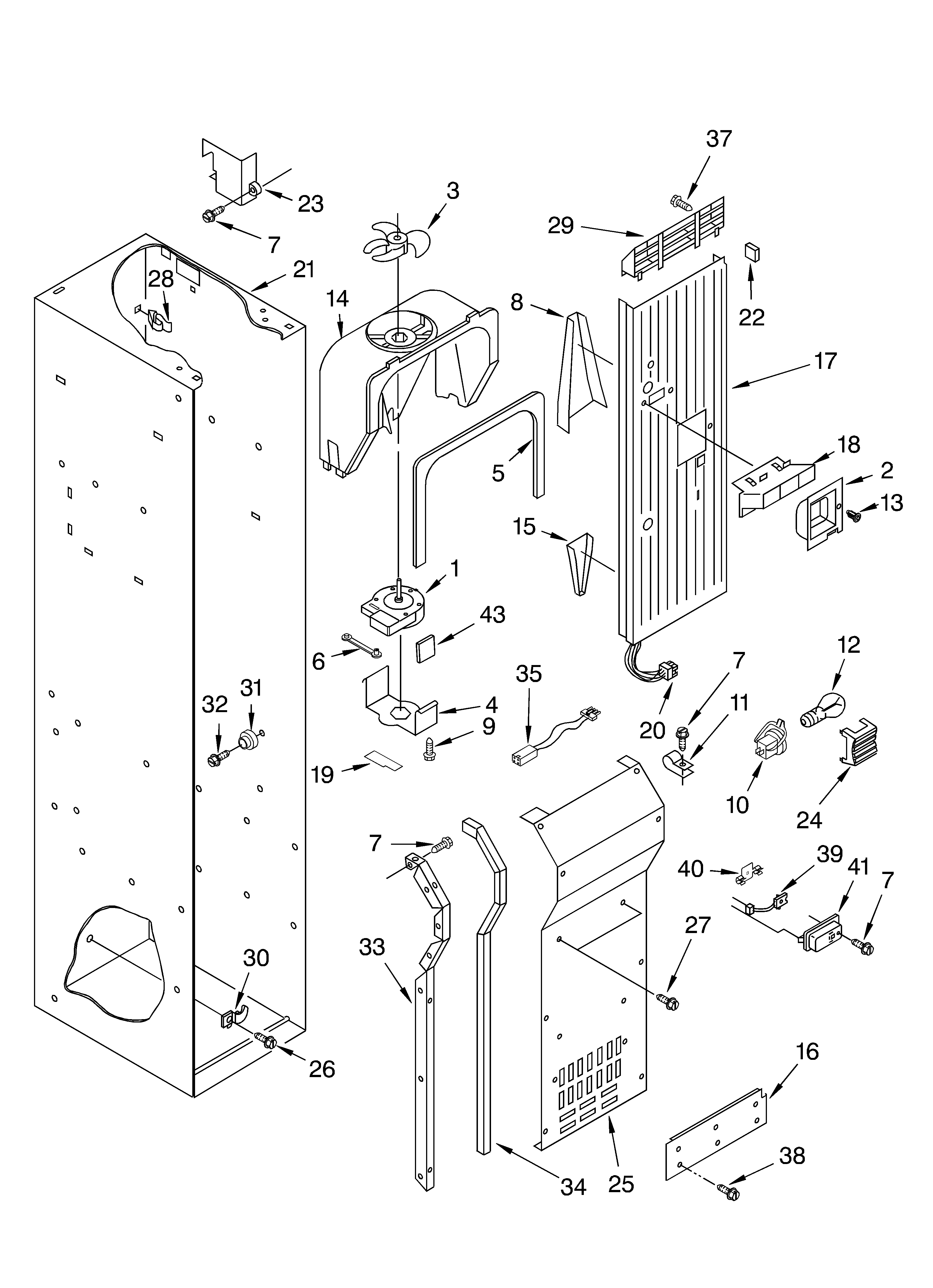 KitchenAid KSSC36QKS02 freezer liner and air flow parts diagram
