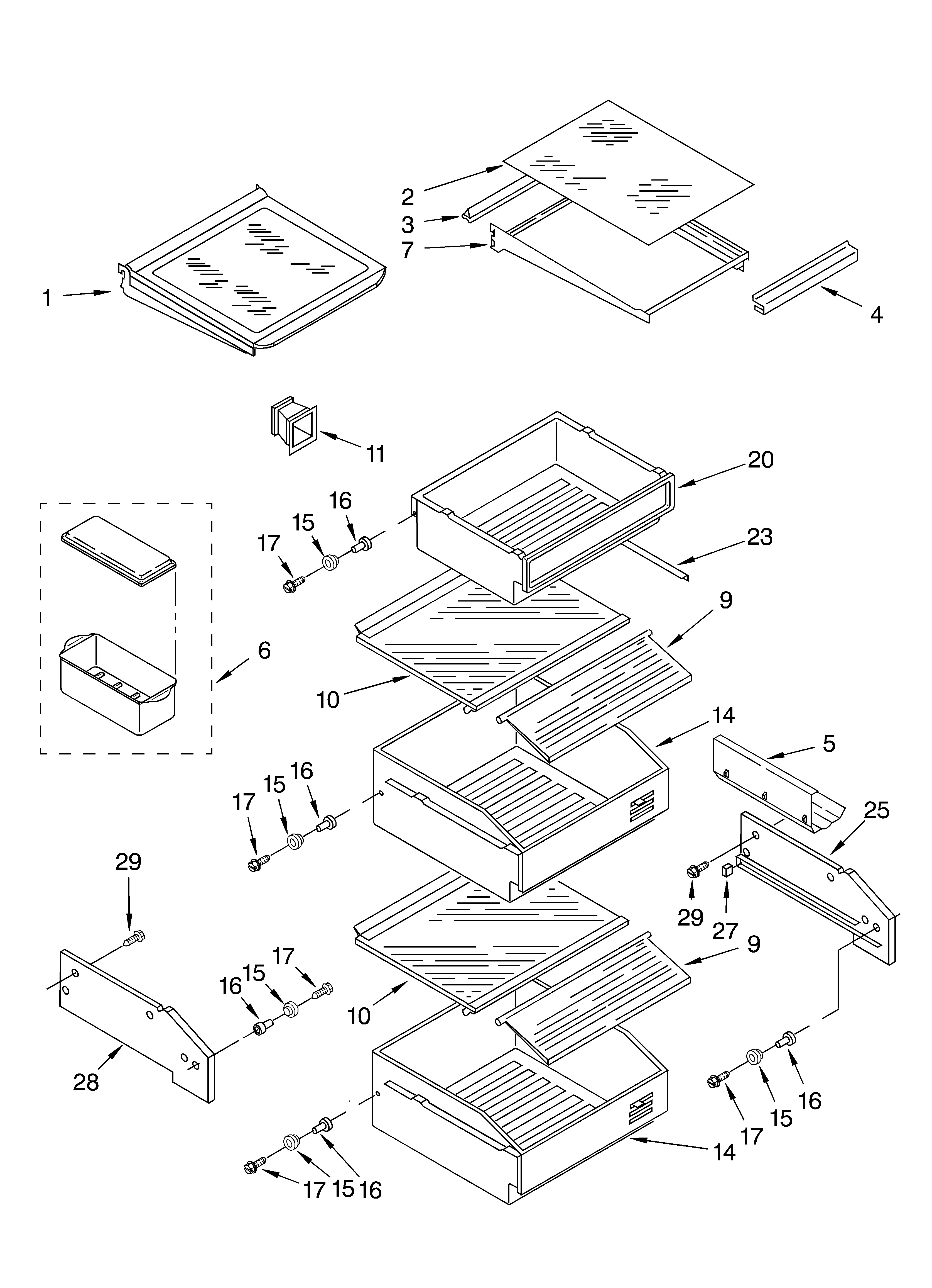 KitchenAid KSSC42QKS02 refrigerator shelf parts diagram
