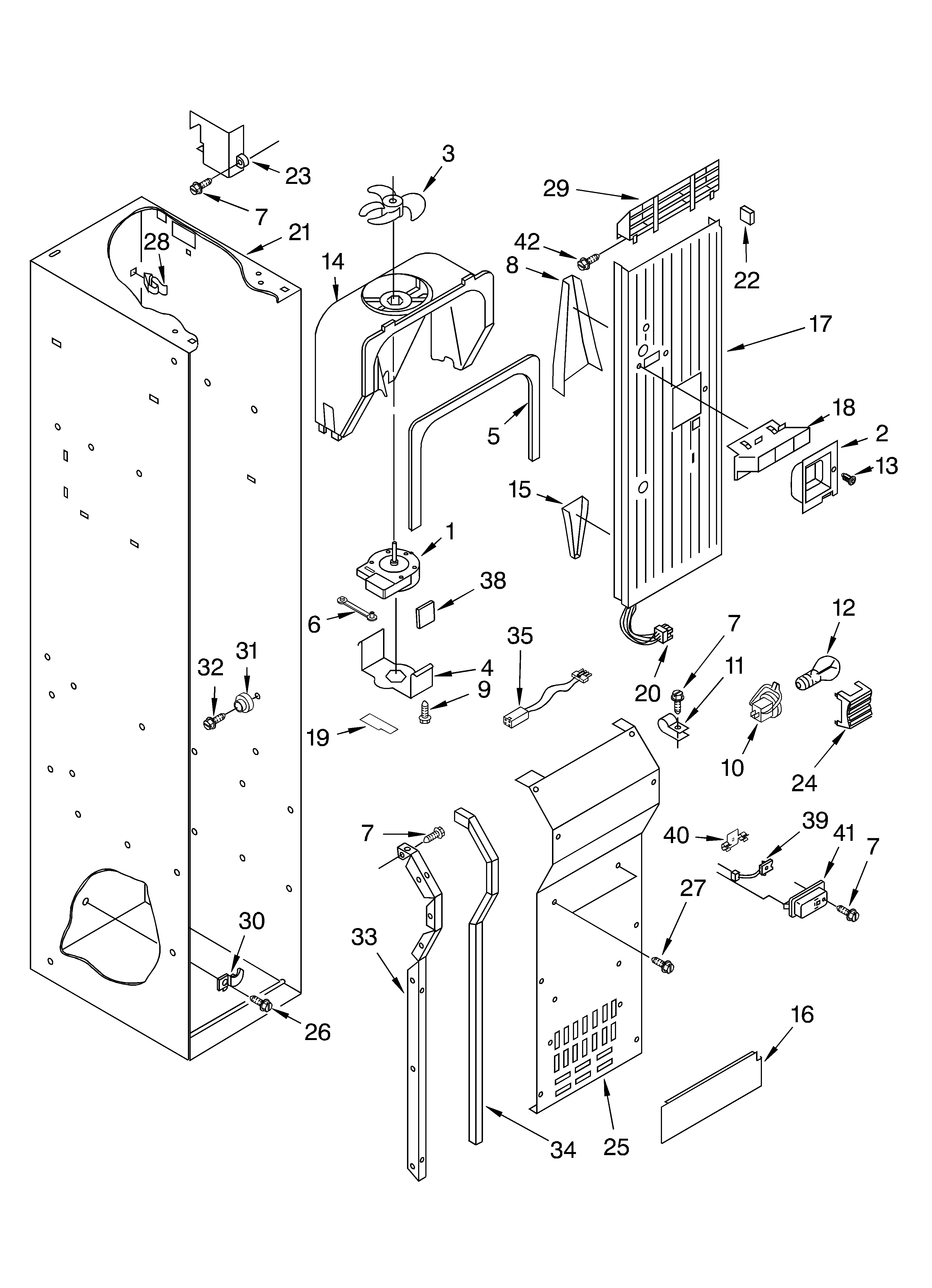 KitchenAid KSSC42QKS02 freezer liner and air flow parts diagram