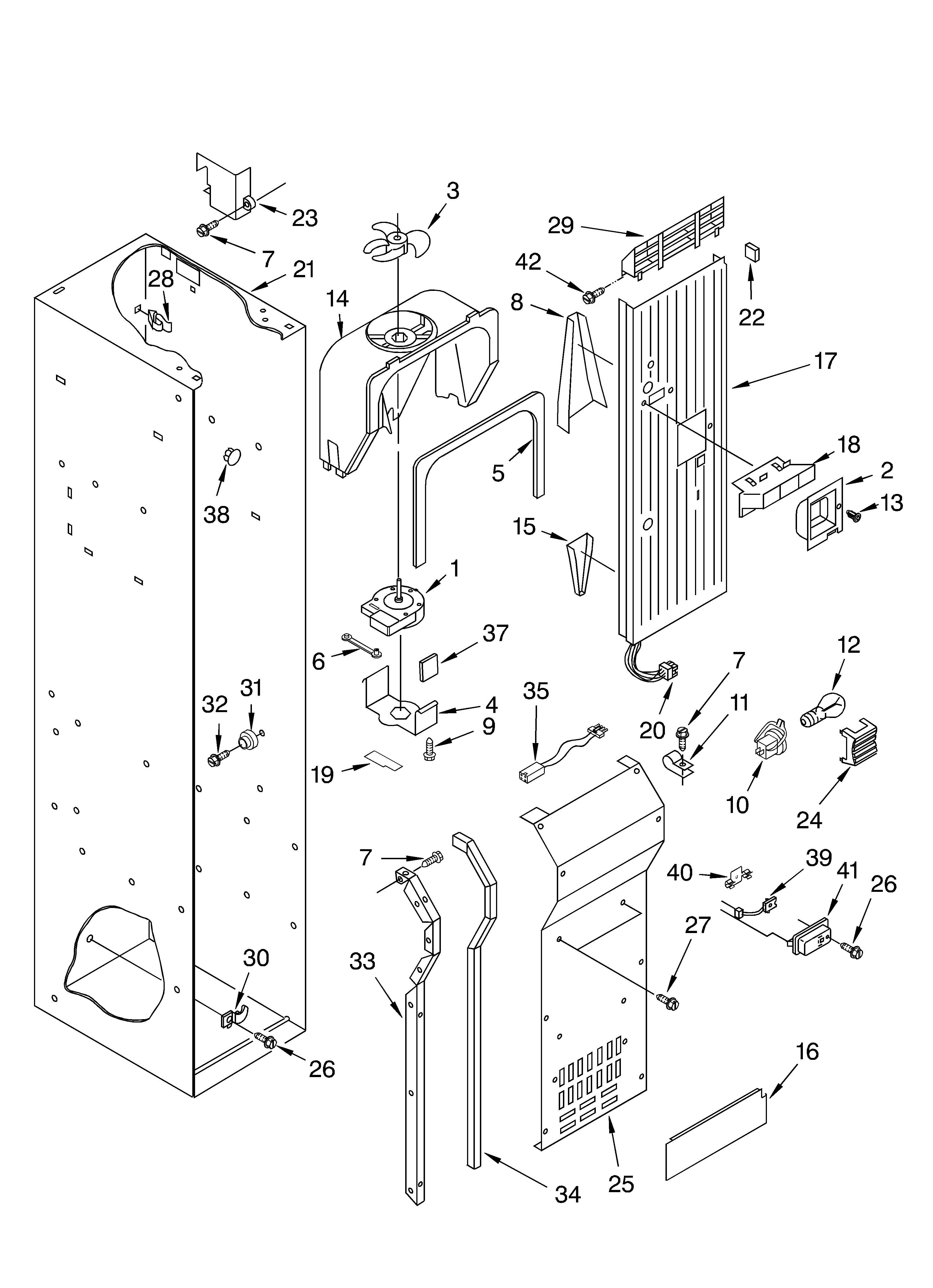 KitchenAid KSSC48FKB02 freezer liner and air flow parts diagram
