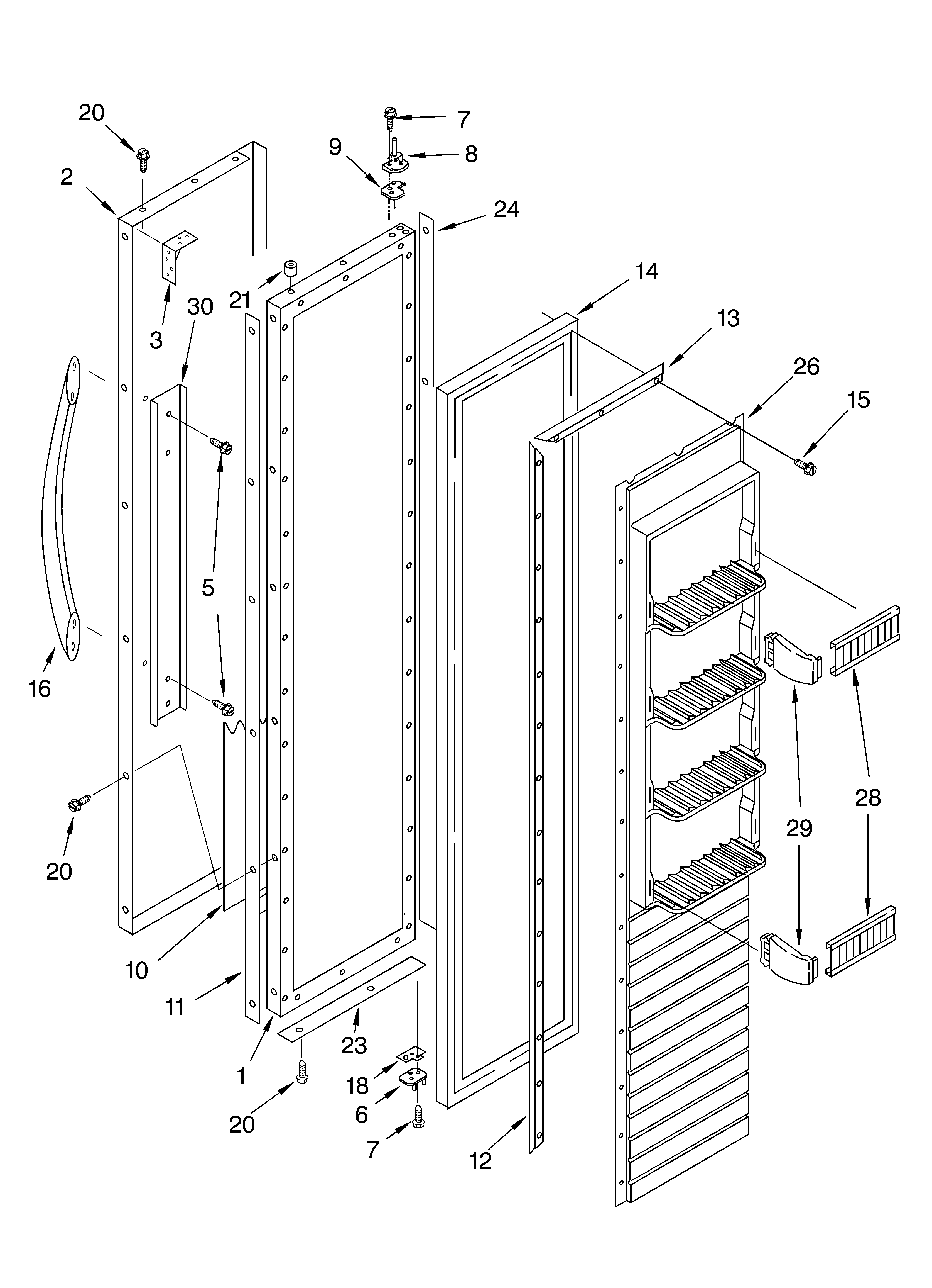 KitchenAid KSSC48FKB02 freezer door parts diagram