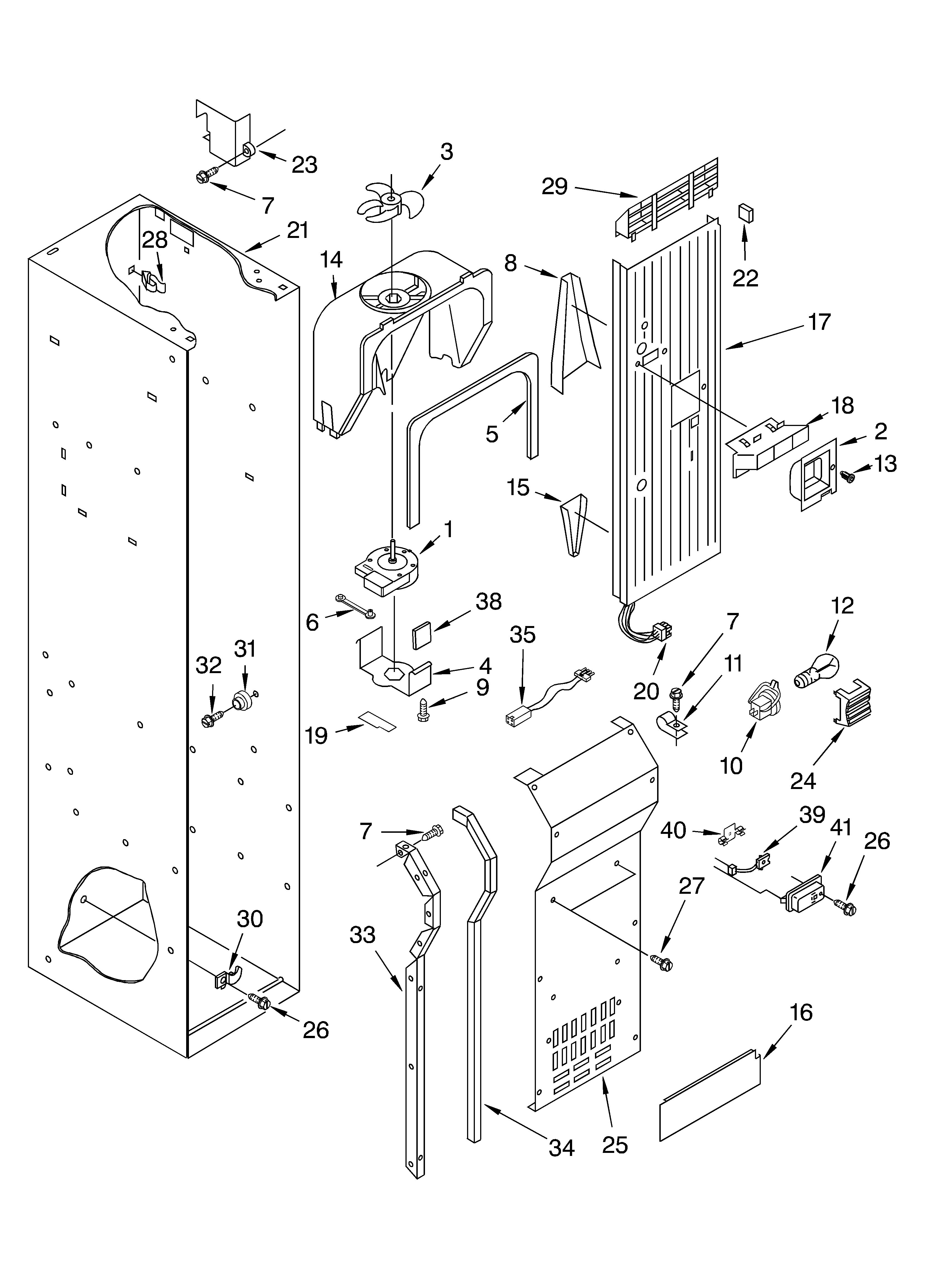 KitchenAid KSSP36QKS02 freezer liner and air flow parts diagram