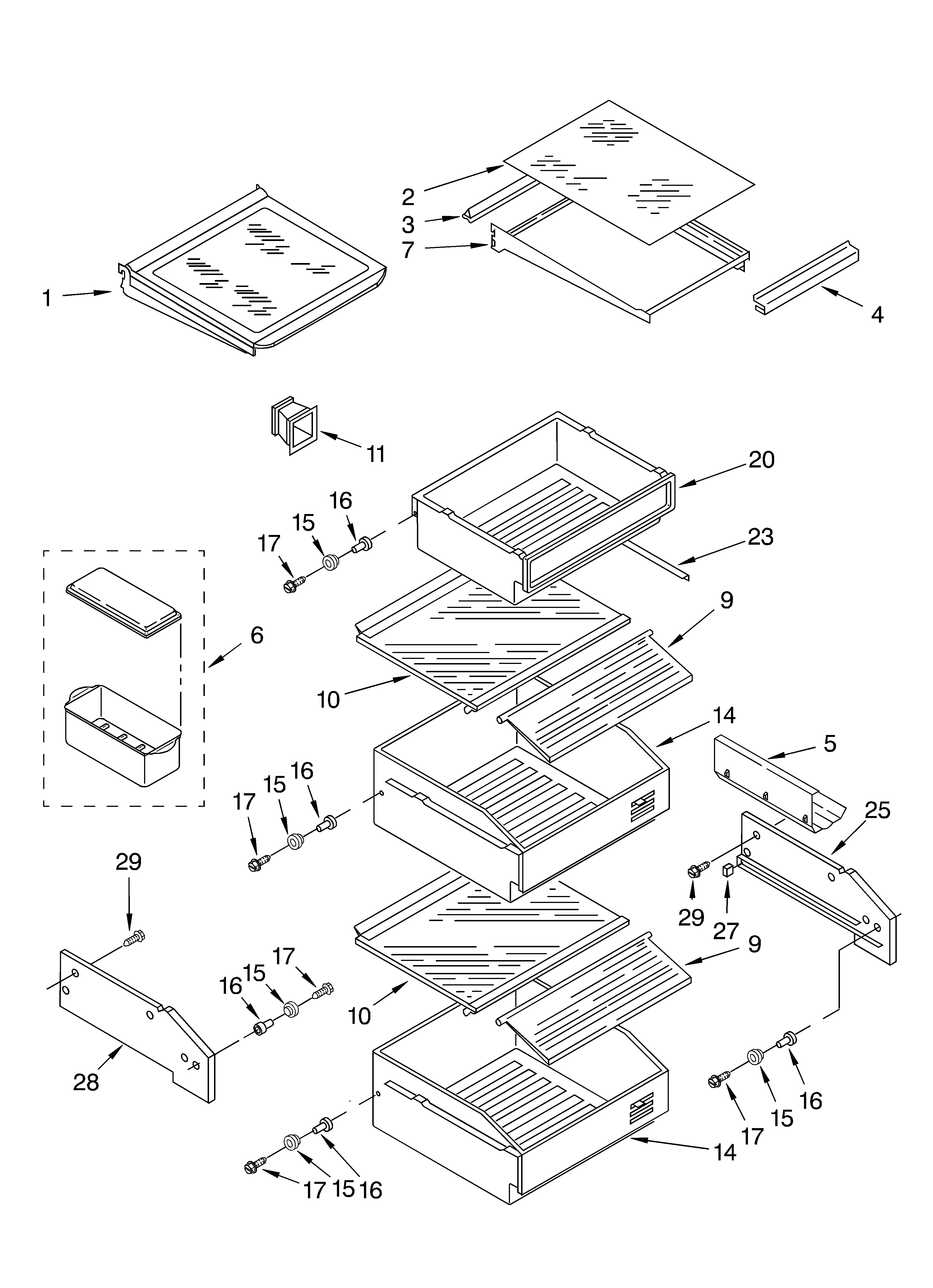 KitchenAid KSSP42QKS02 refrigerator shelf parts diagram