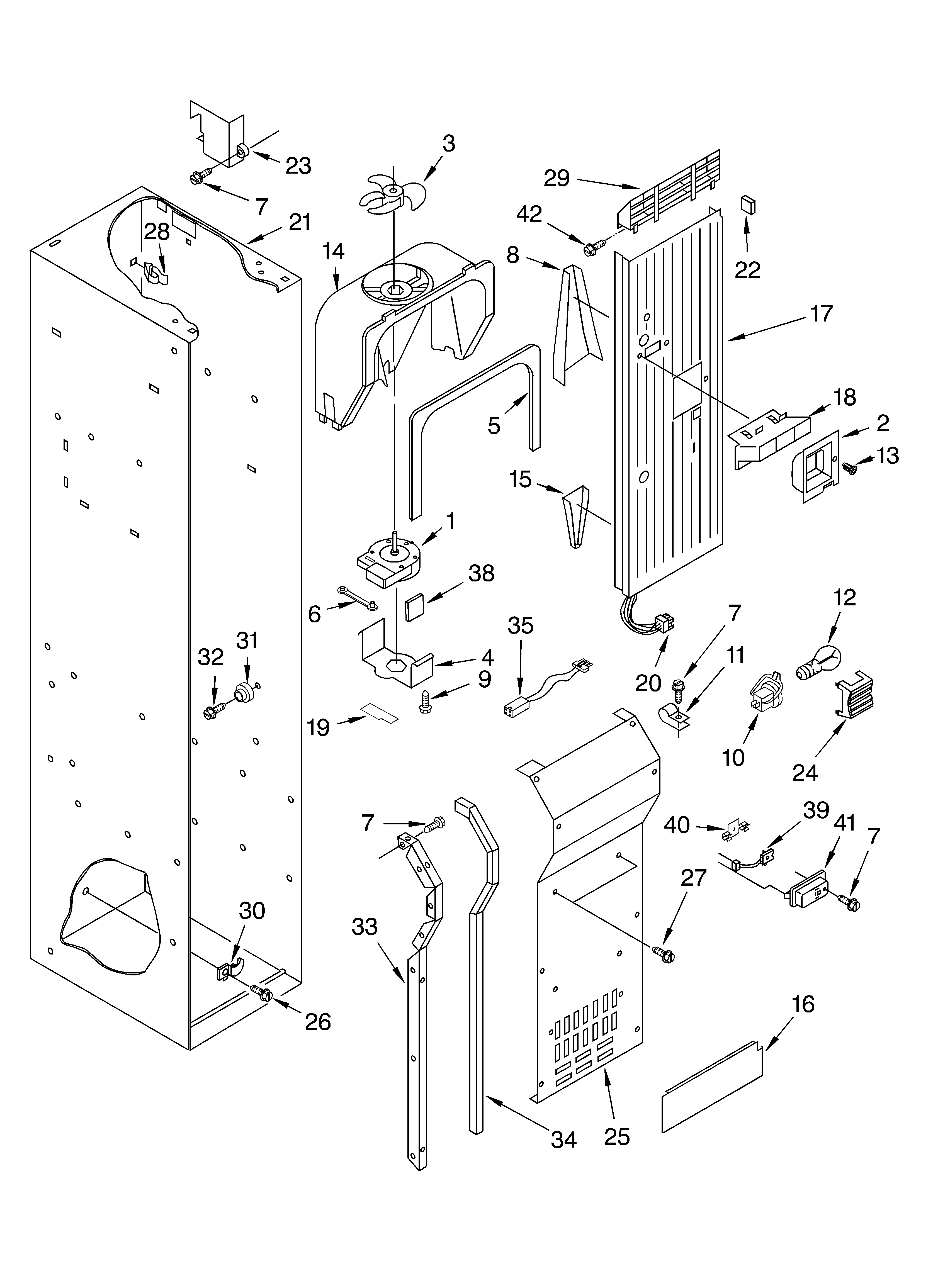 KitchenAid KSSP42QKS02 freezer liner and air flow parts diagram