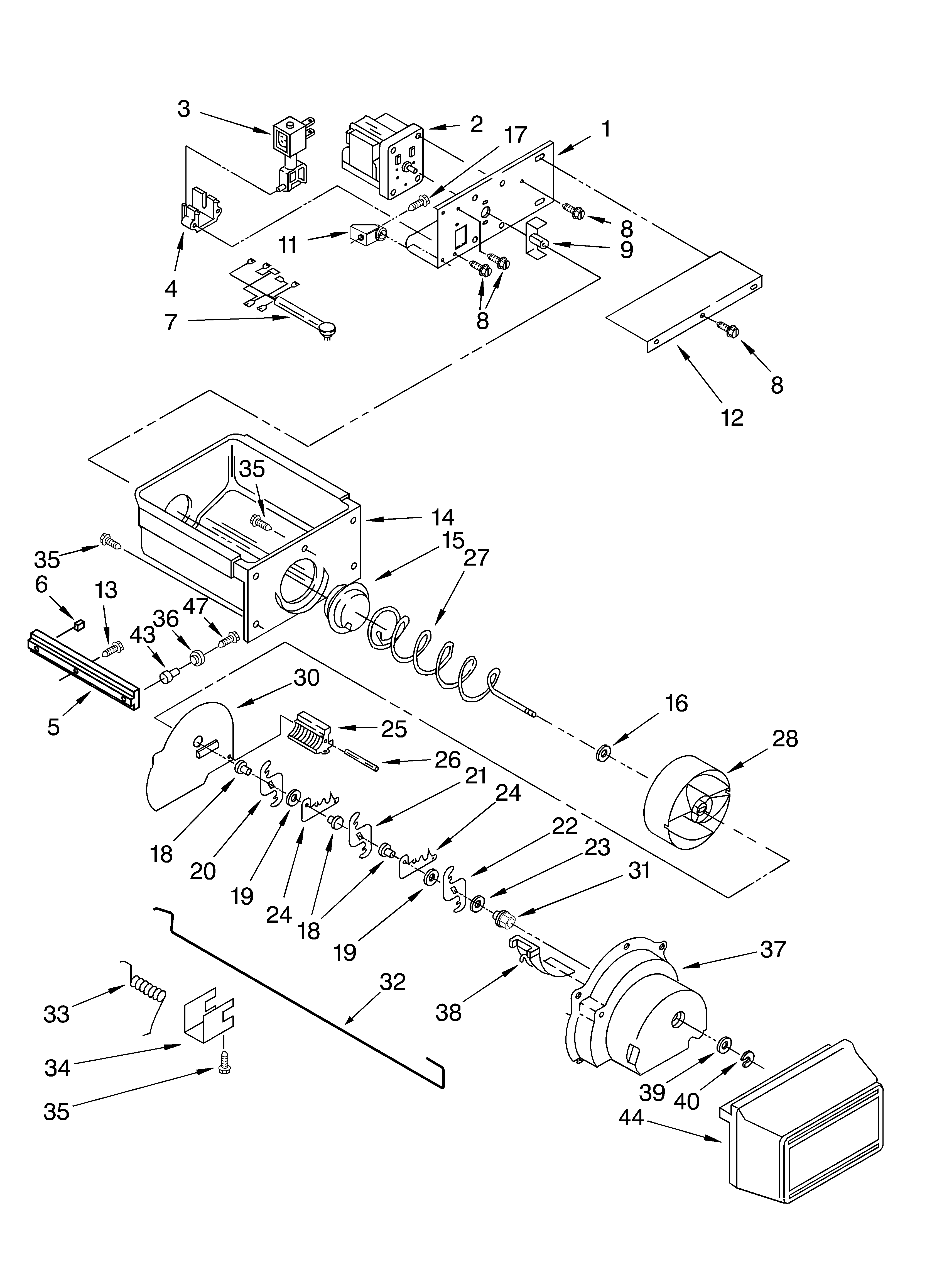 KitchenAid KSSP42QKS02 motor and ice container parts diagram