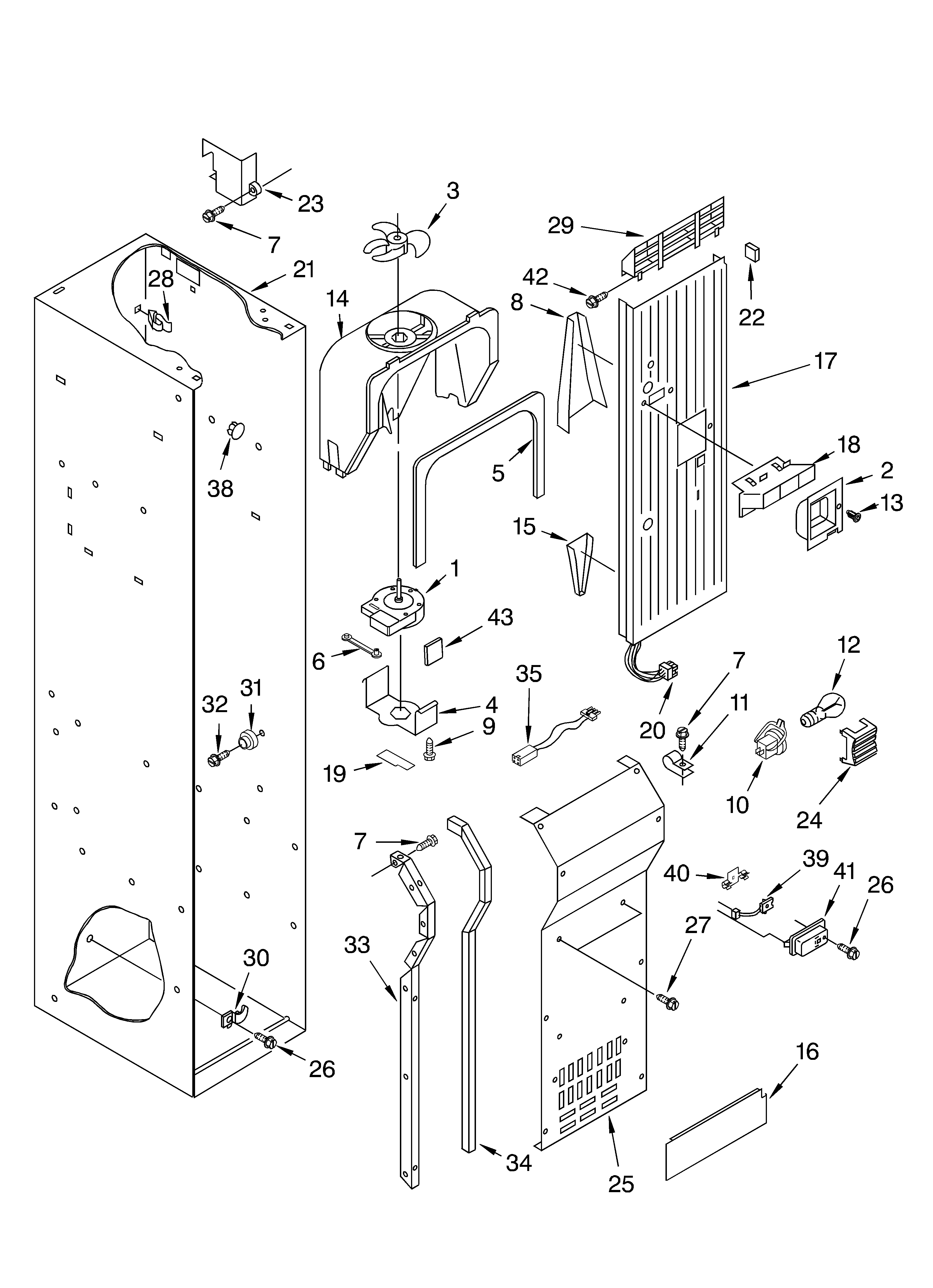 KitchenAid KSSS36FKB02 freezer liner and air flow parts diagram