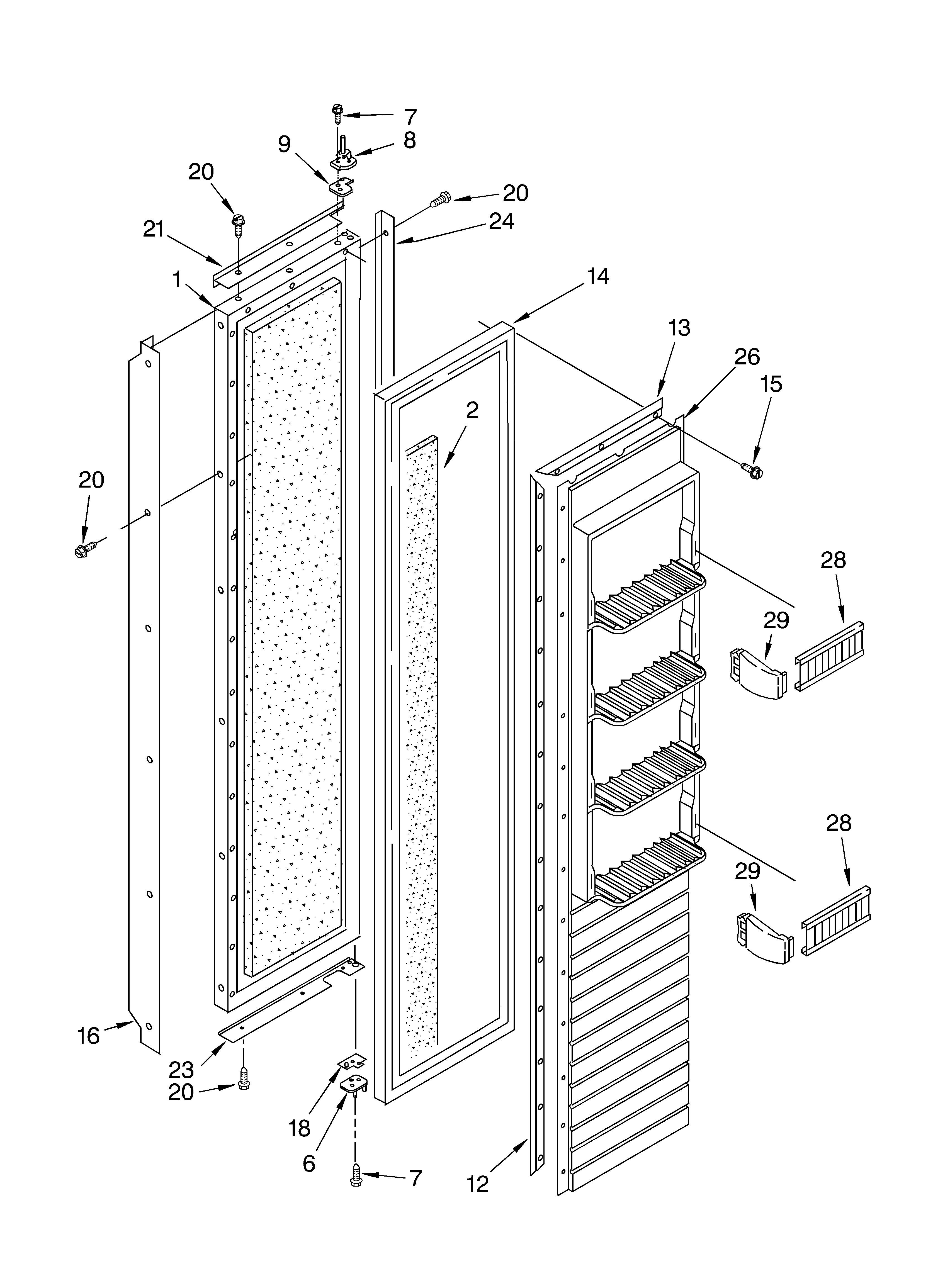 KitchenAid KSSS36FKB02 freezer door parts diagram
