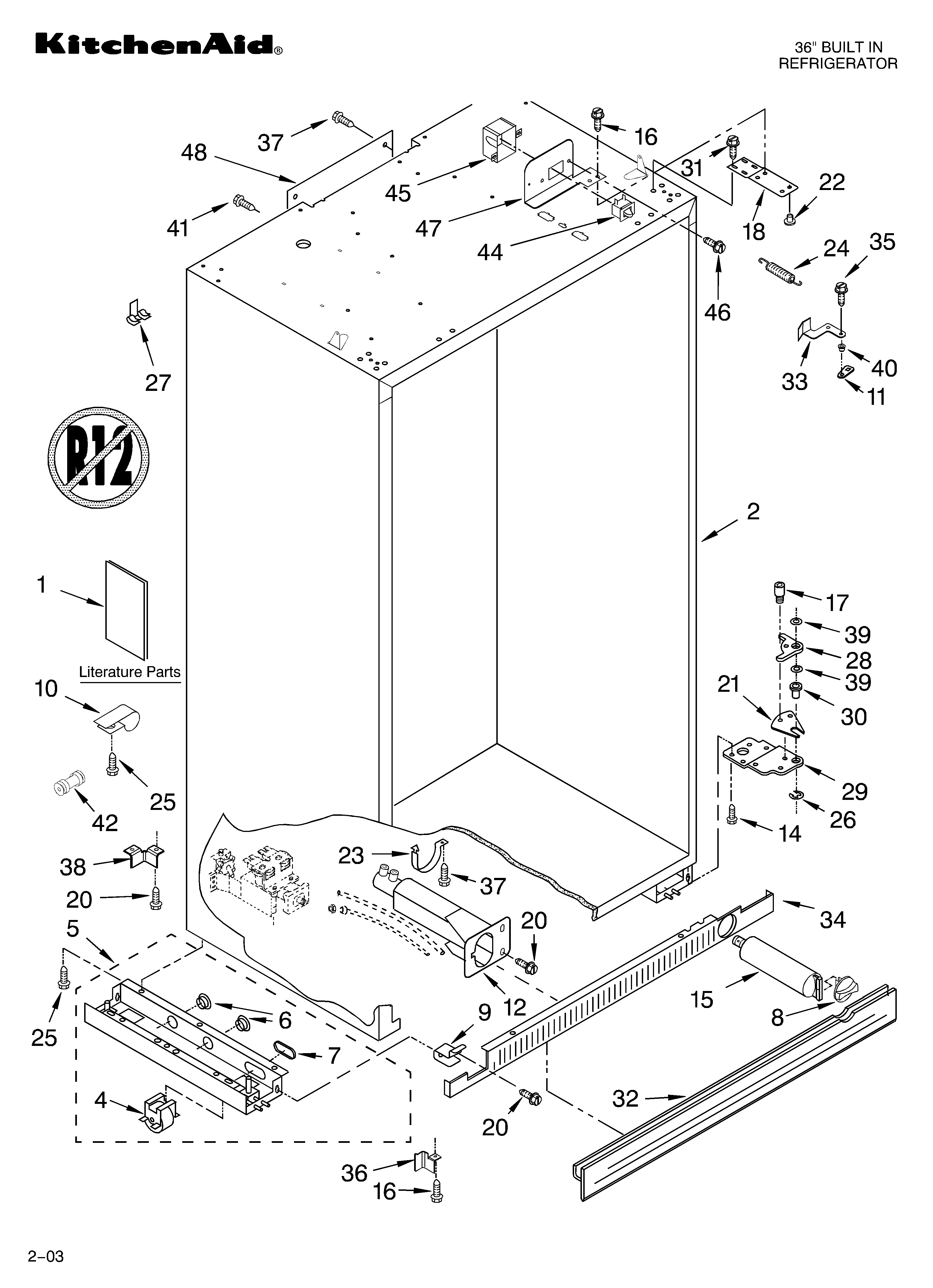 KitchenAid KSSS36QKT02 cabinet parts diagram