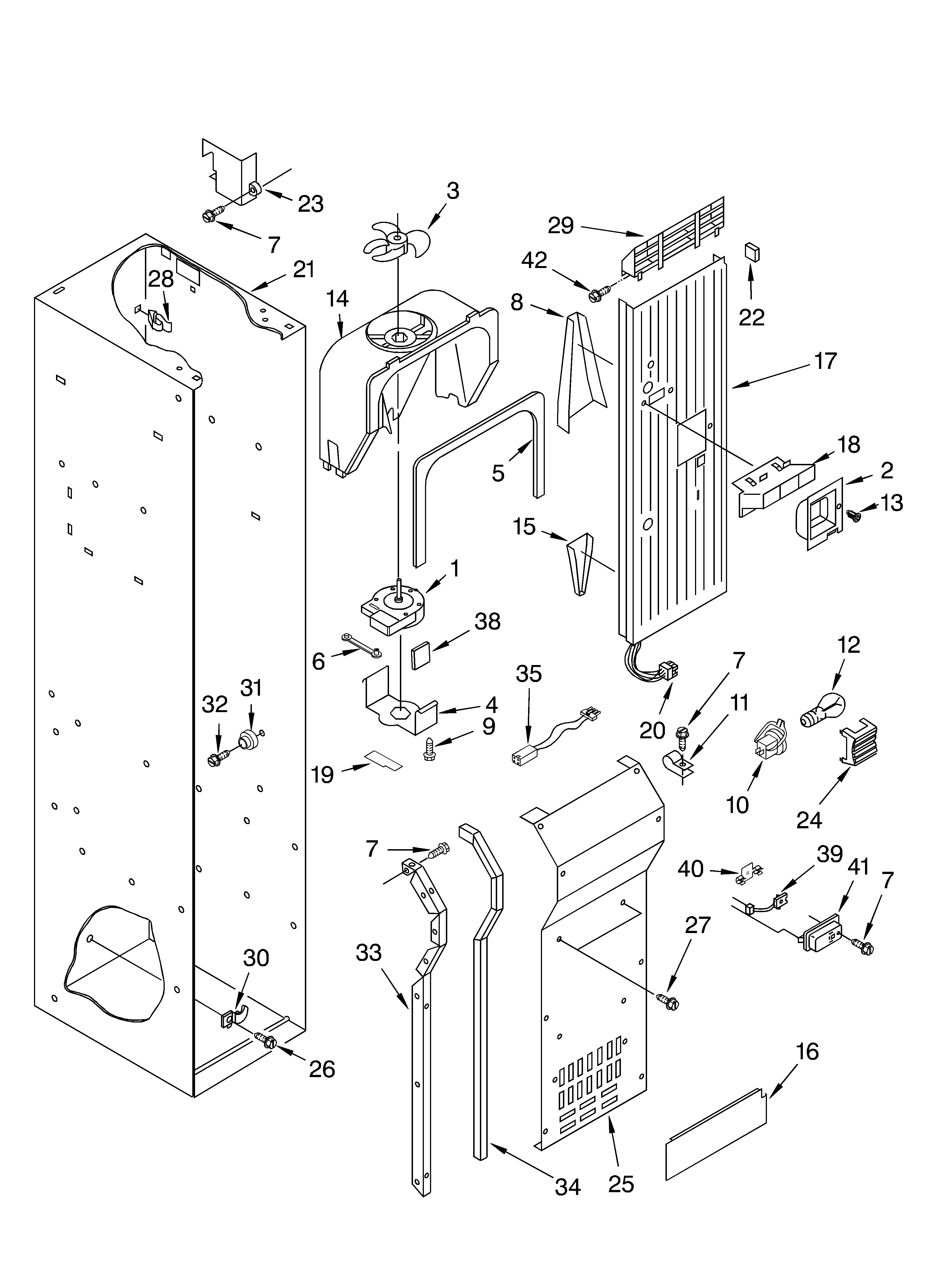 KitchenAid KSSS36QKT02 freezer liner and air flow parts diagram