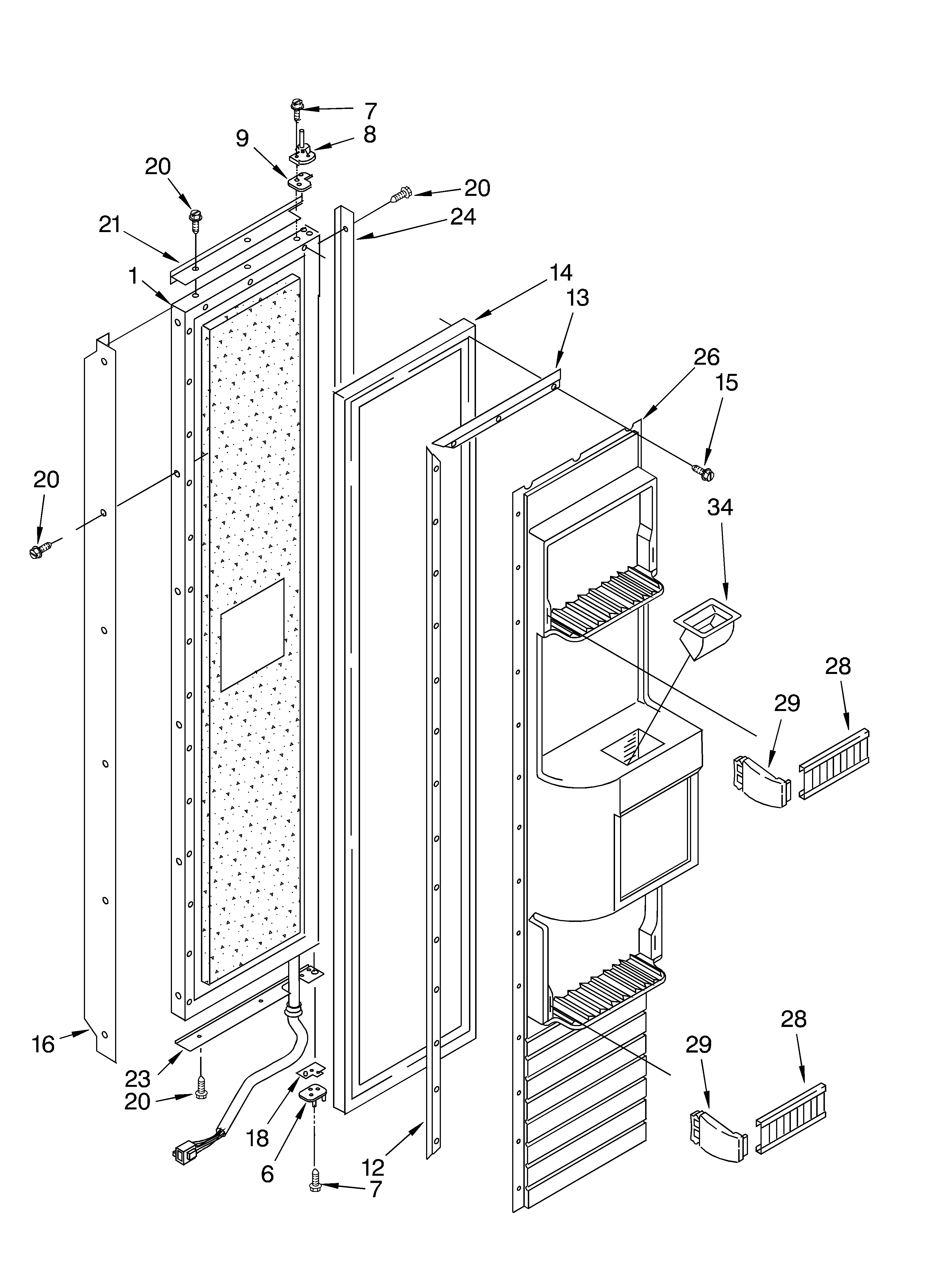 KitchenAid KSSS36QKT02 freezer door parts diagram