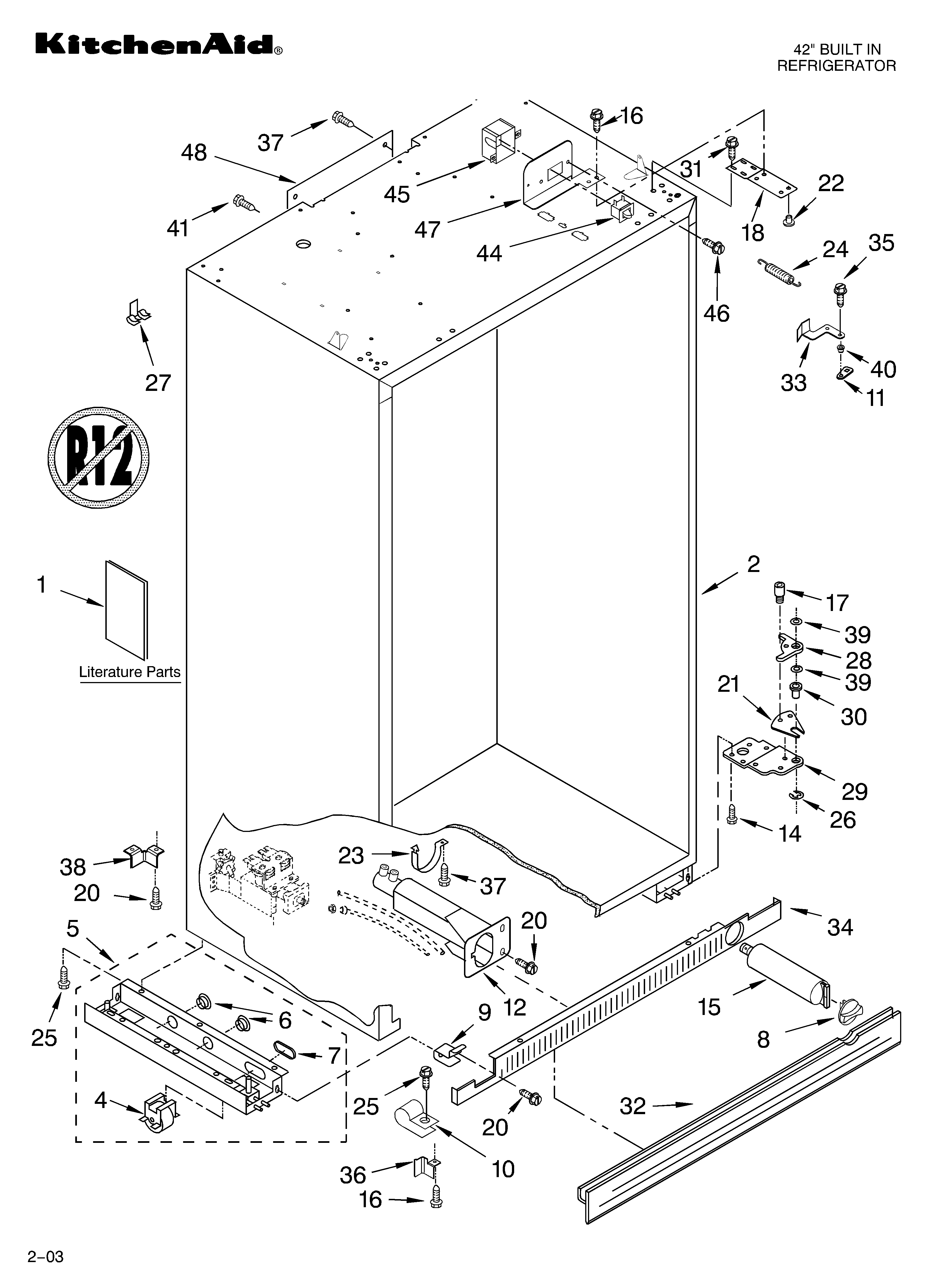 KitchenAid KSSS42FKT02 cabinet parts diagram