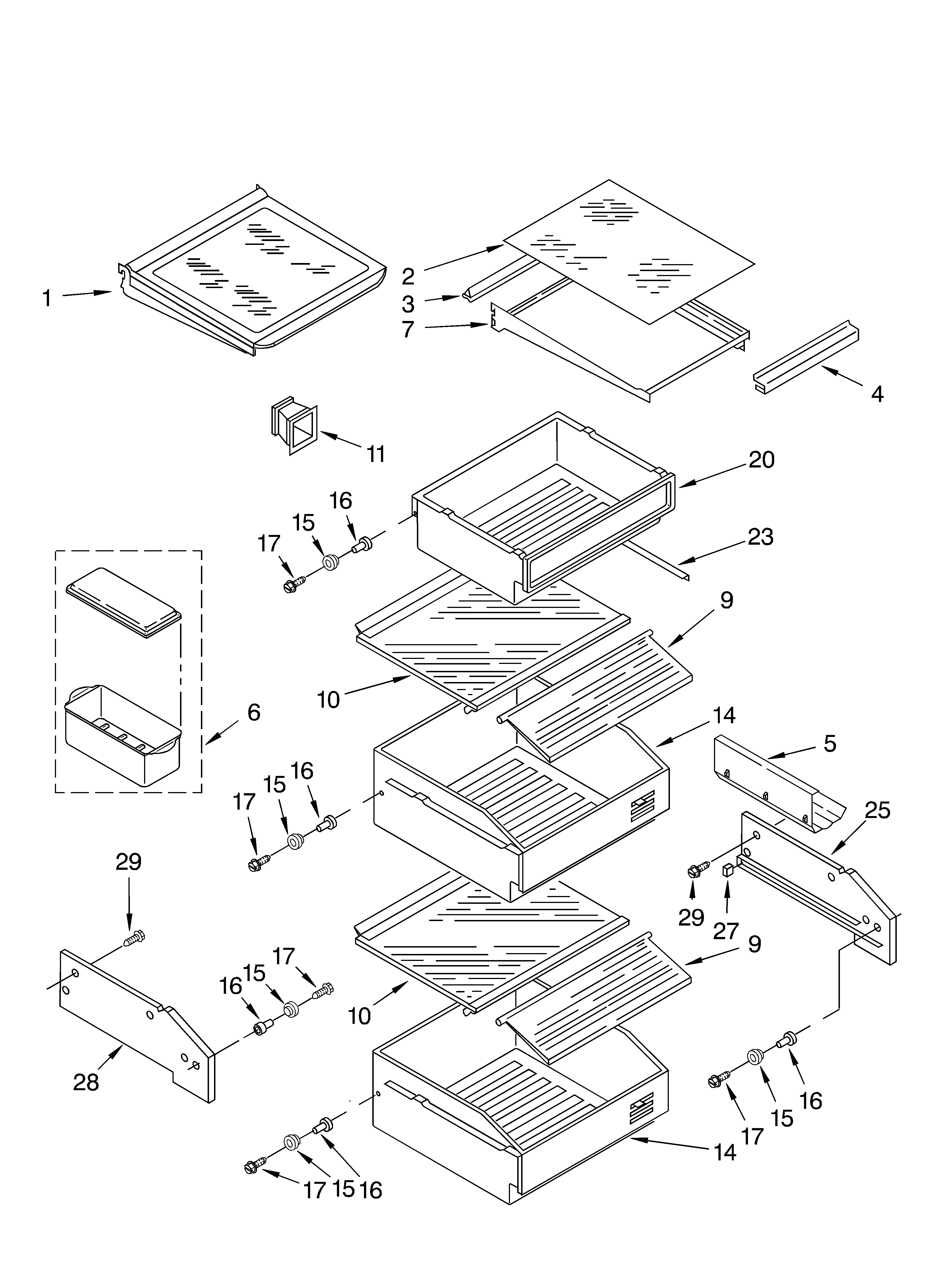 KitchenAid KSSS42FKT02 refrigerator shelf parts diagram