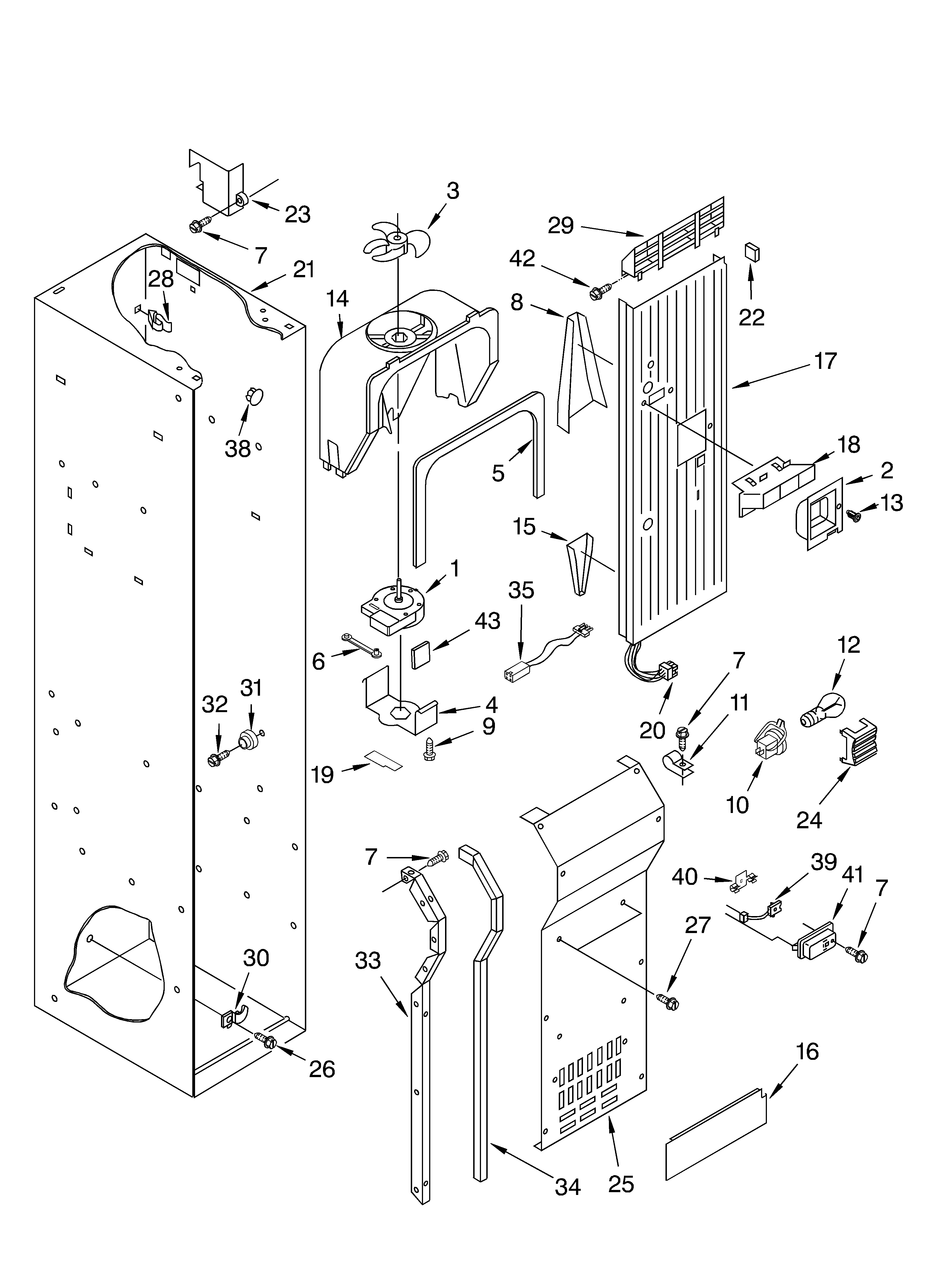 KitchenAid KSSS42FKT02 freezer liner and air flow parts diagram