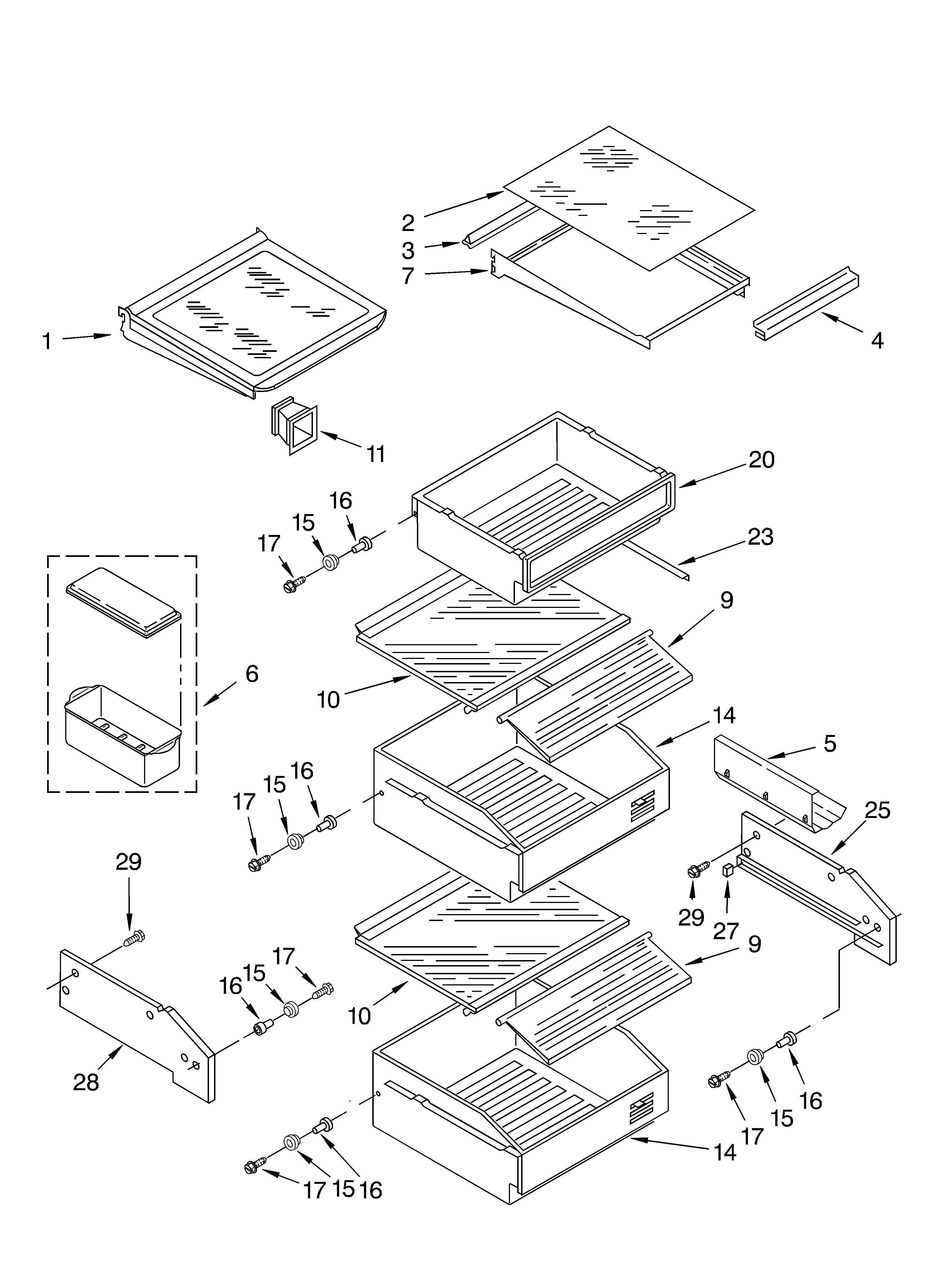 KitchenAid KSSS42QKB02 refrigerator shelf parts diagram