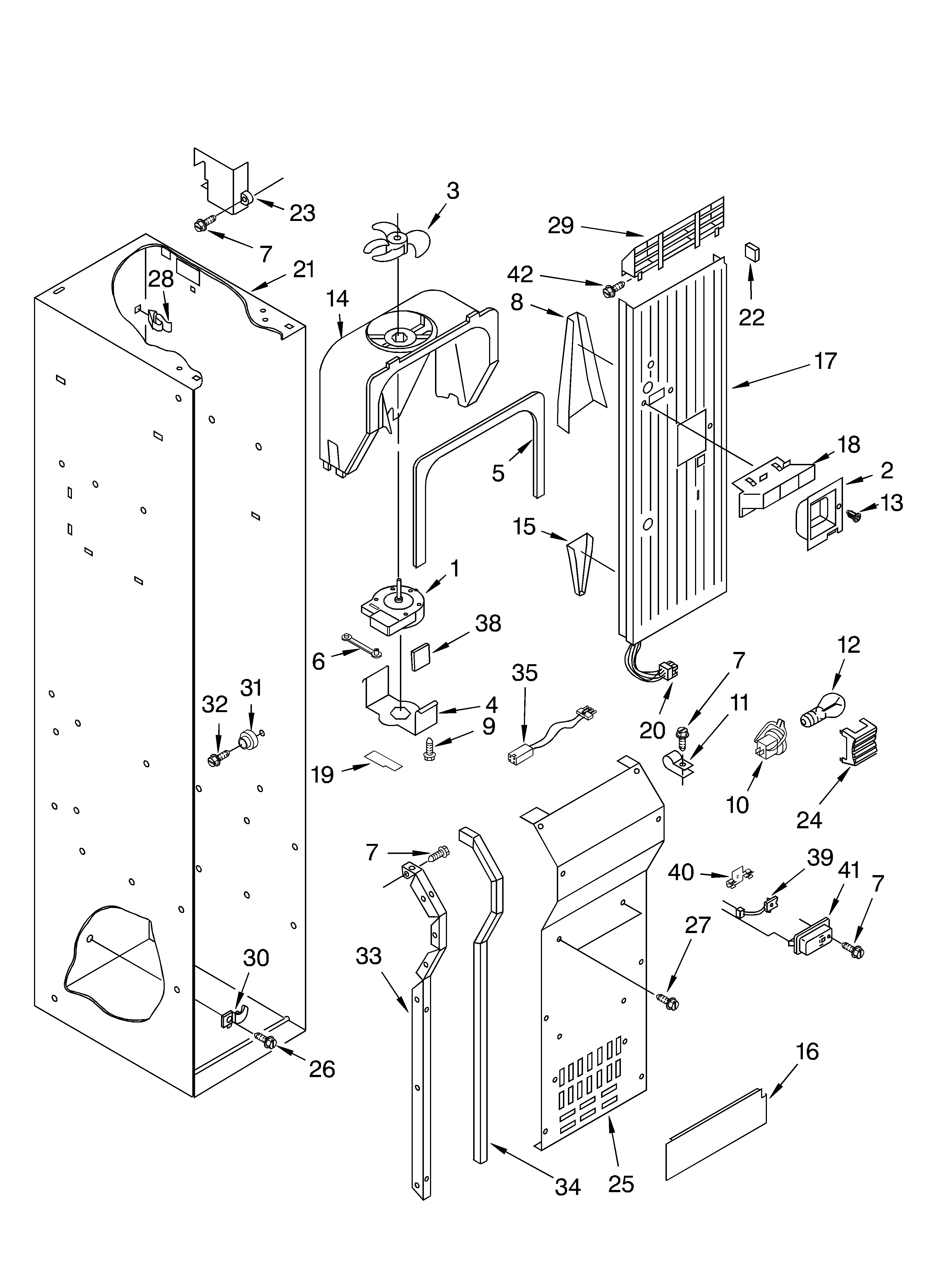 KitchenAid KSSS42QKB02 freezer liner and air flow parts diagram