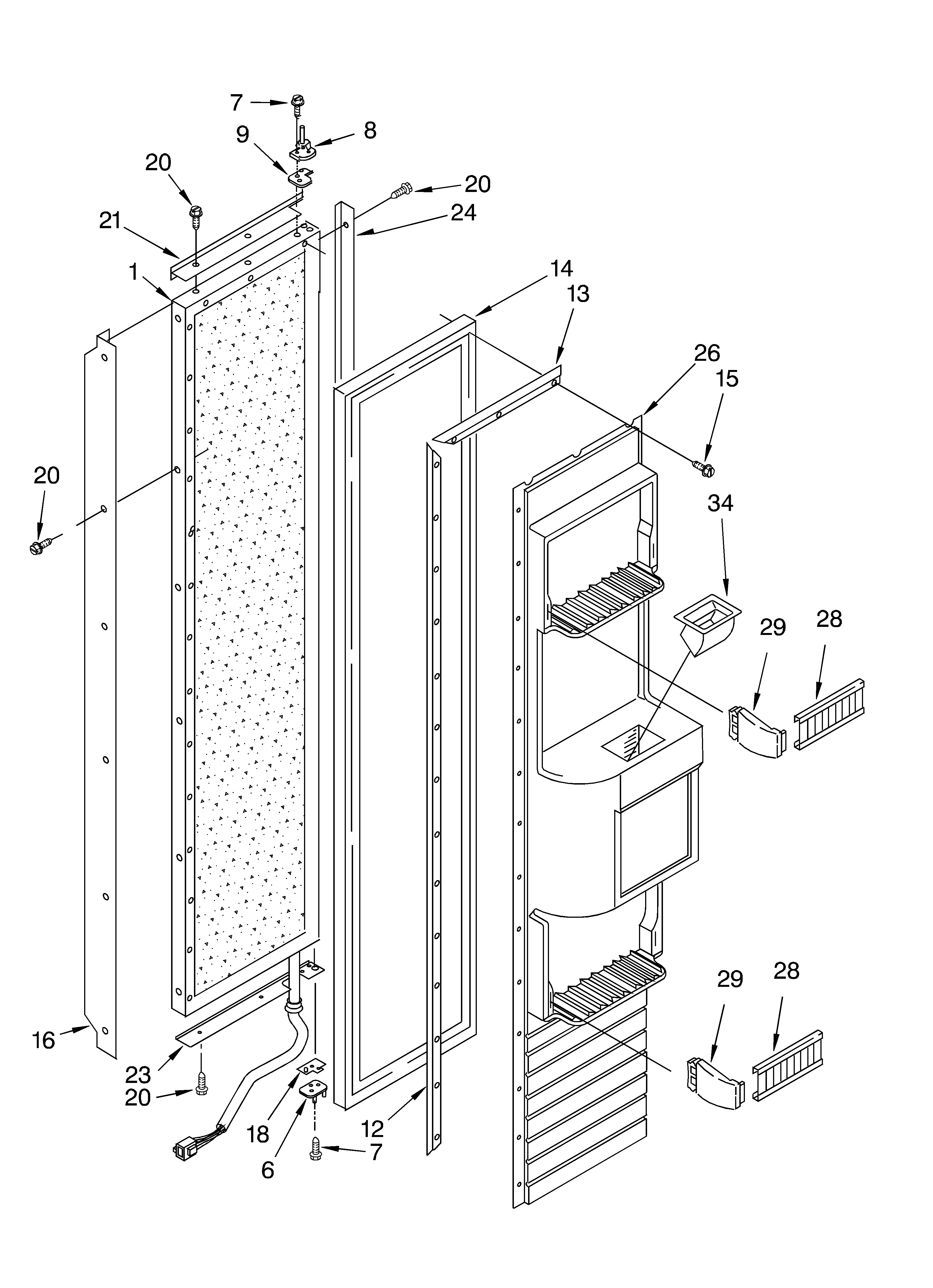 KitchenAid KSSS42QKB02 freezer door parts diagram