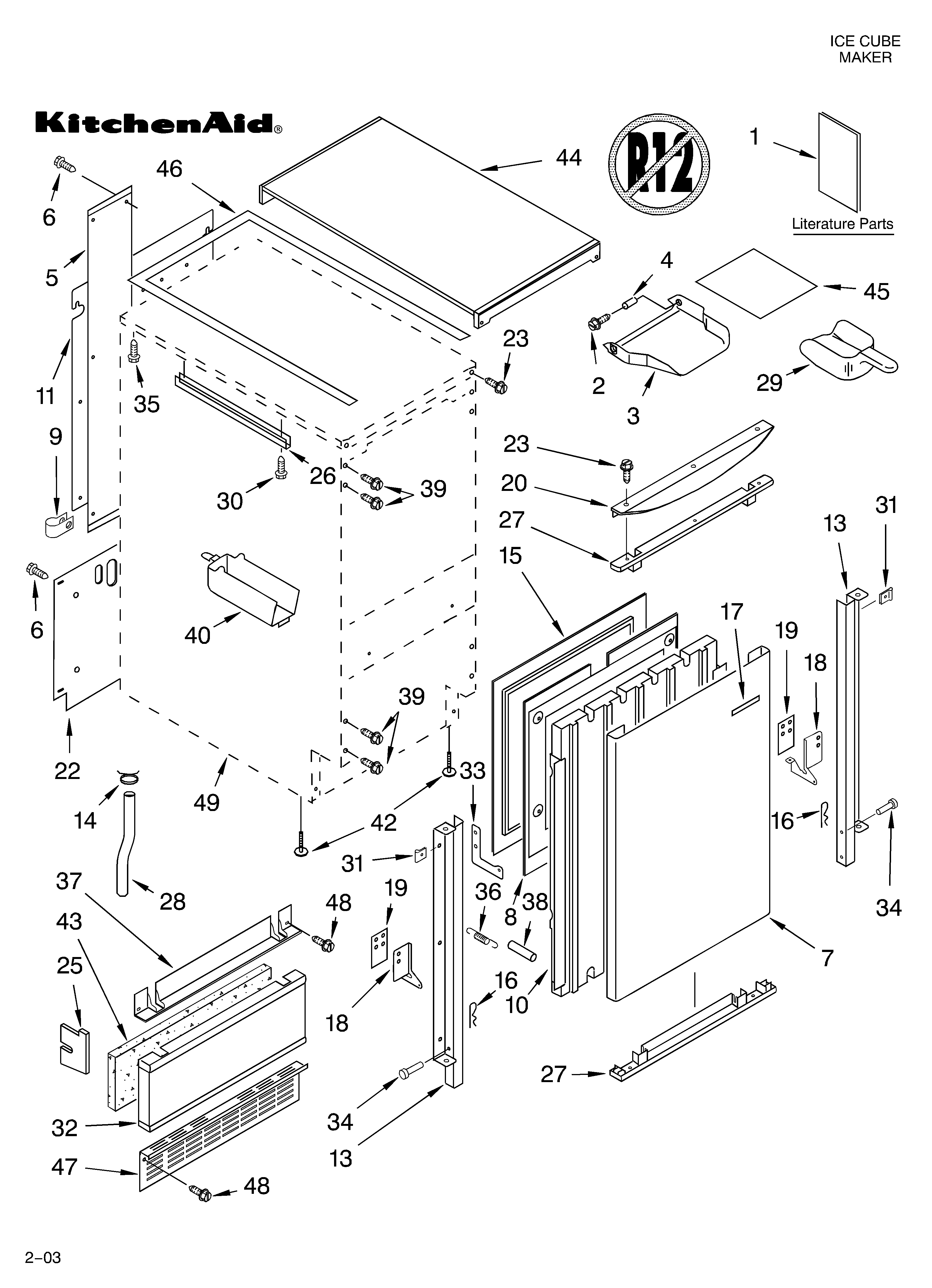 KitchenAid KUIS18NNJW3 cabinet liner and door parts diagram