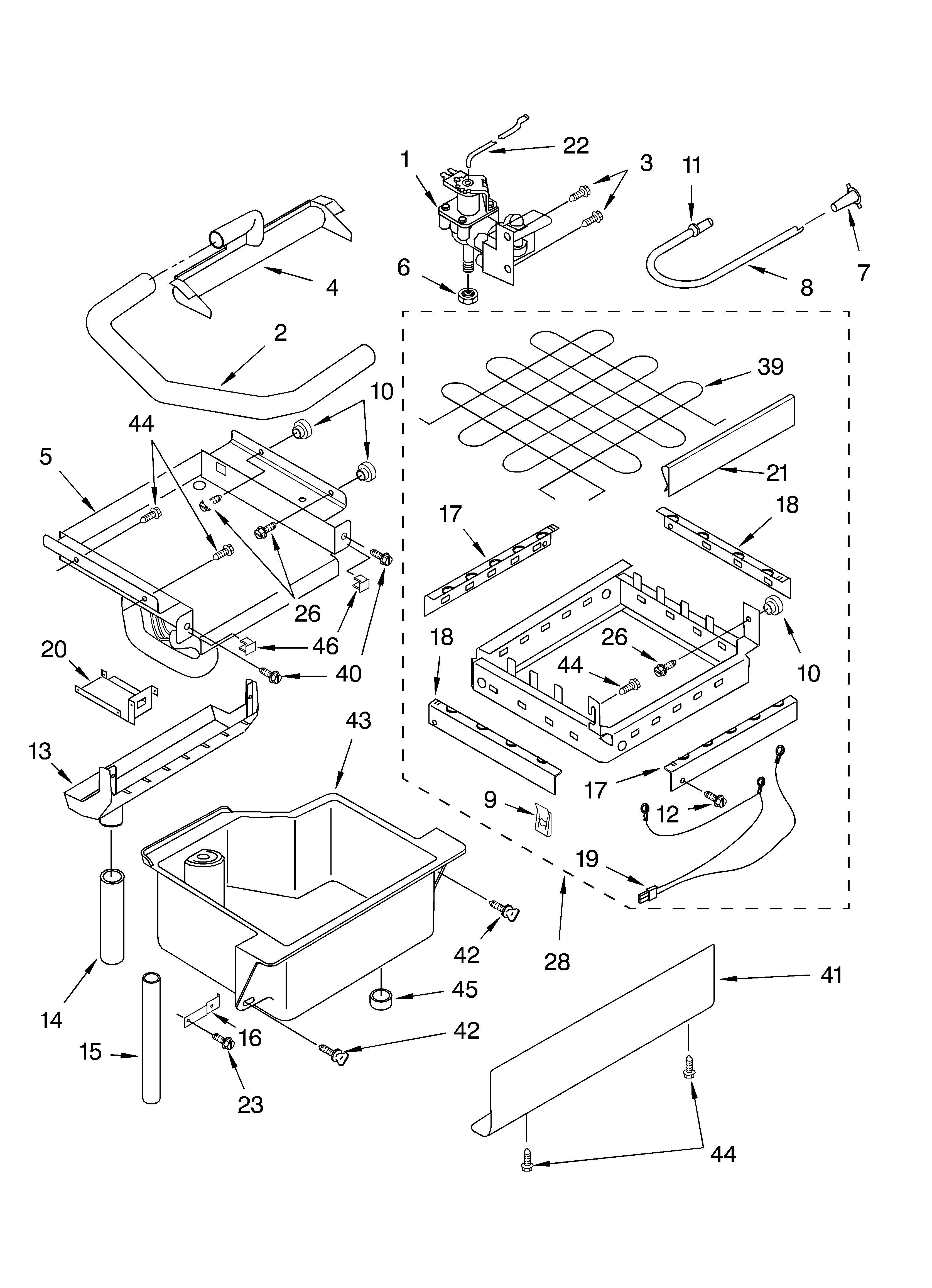 KitchenAid KUIS18NNJW3 evaporator ice cutter grid and water parts diagram