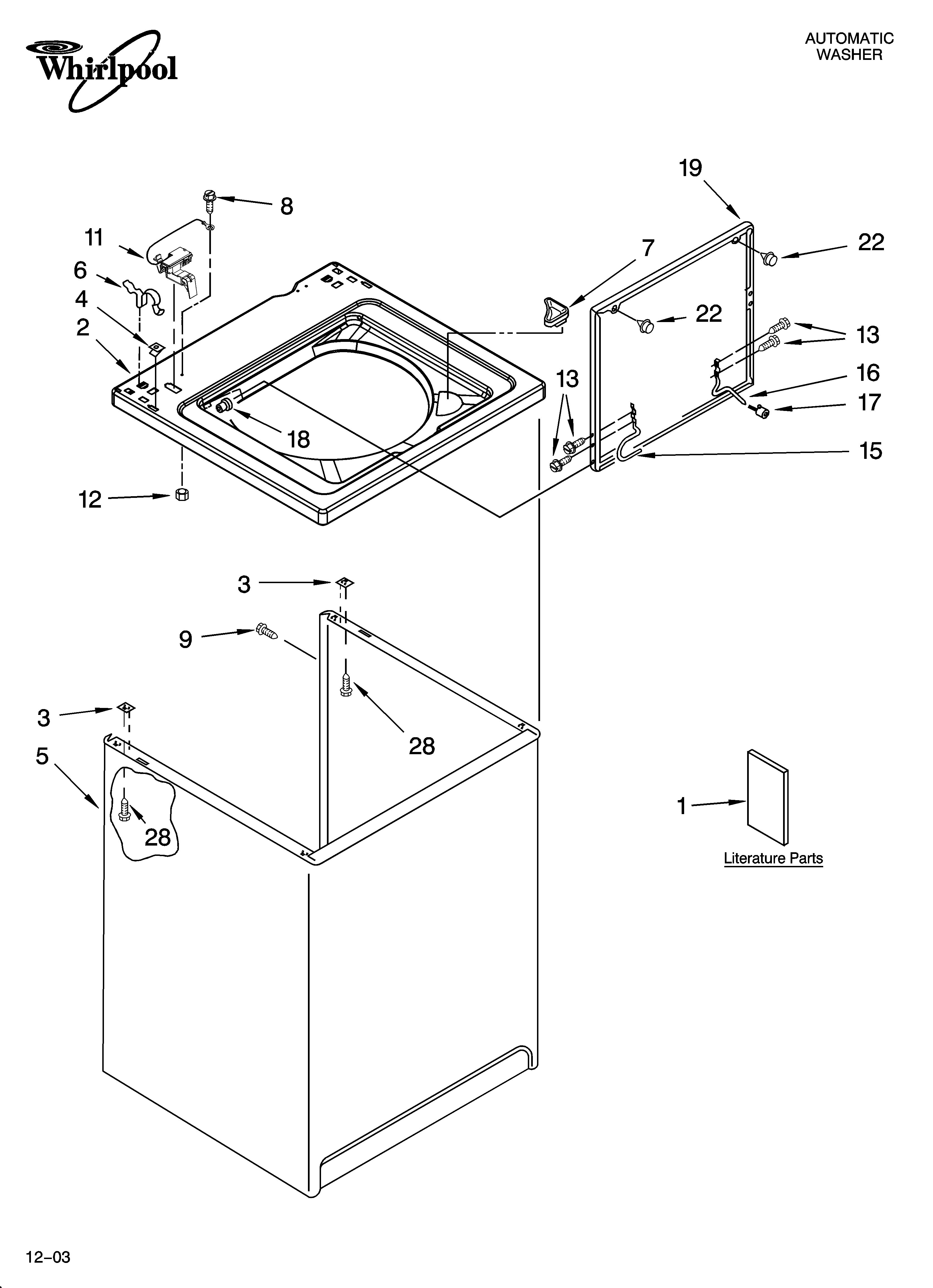 Whirlpool 3XLBR8543JQ2 top and cabinet parts diagram
