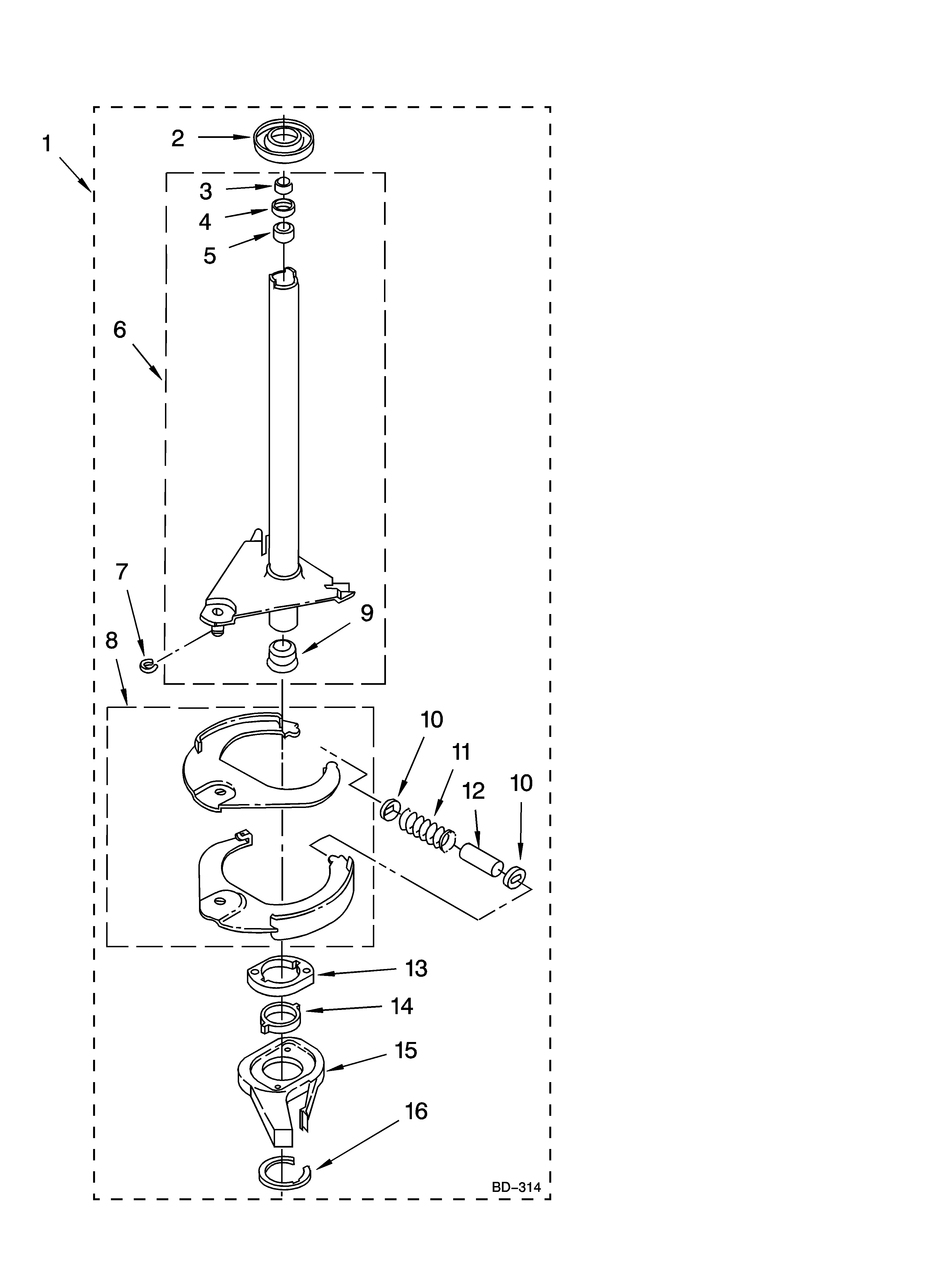 Whirlpool 3XLBR8543JQ2 brake and drive tube parts diagram