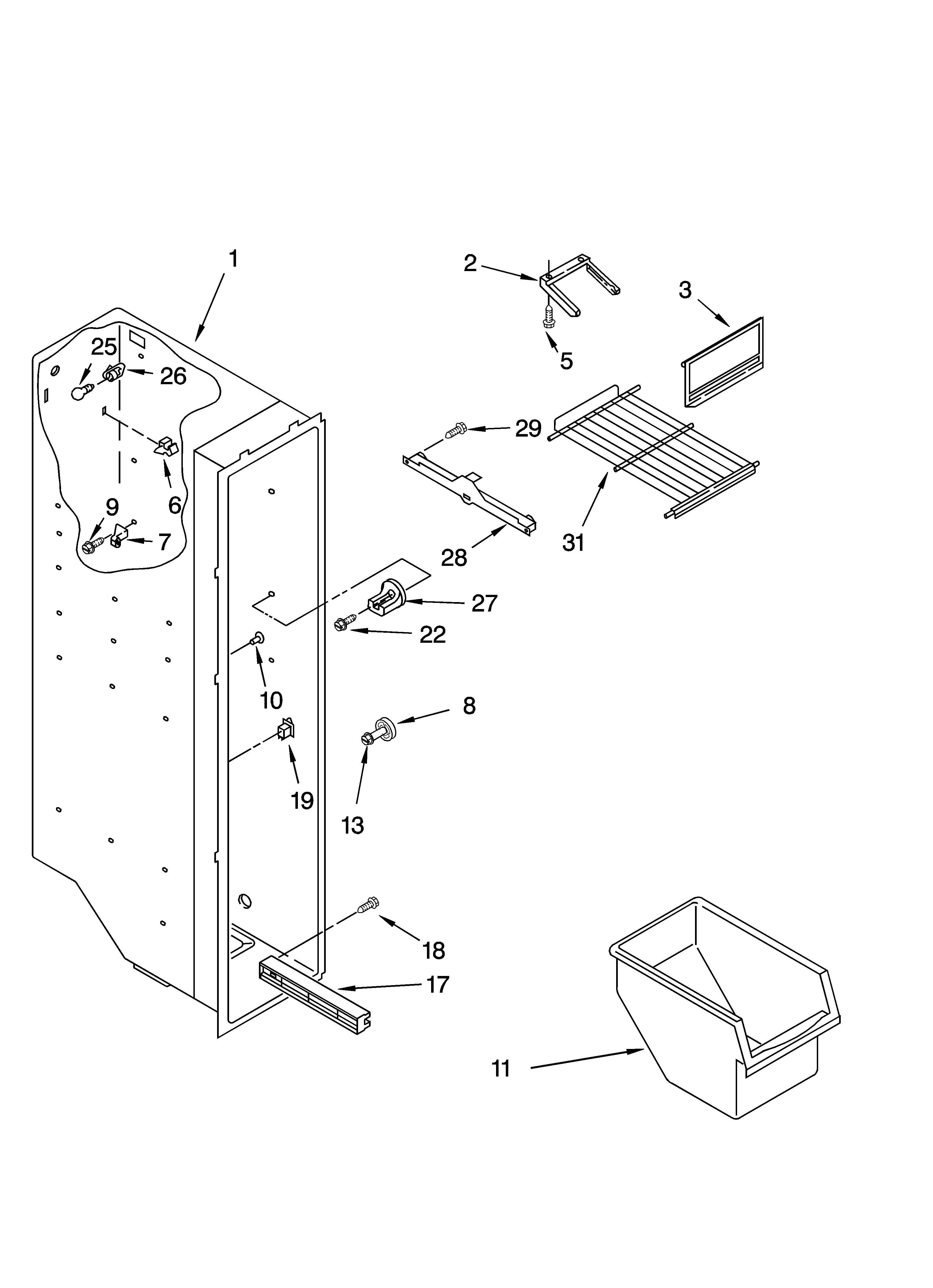 Whirlpool ED2NHGXMQ10 freezer liner parts diagram